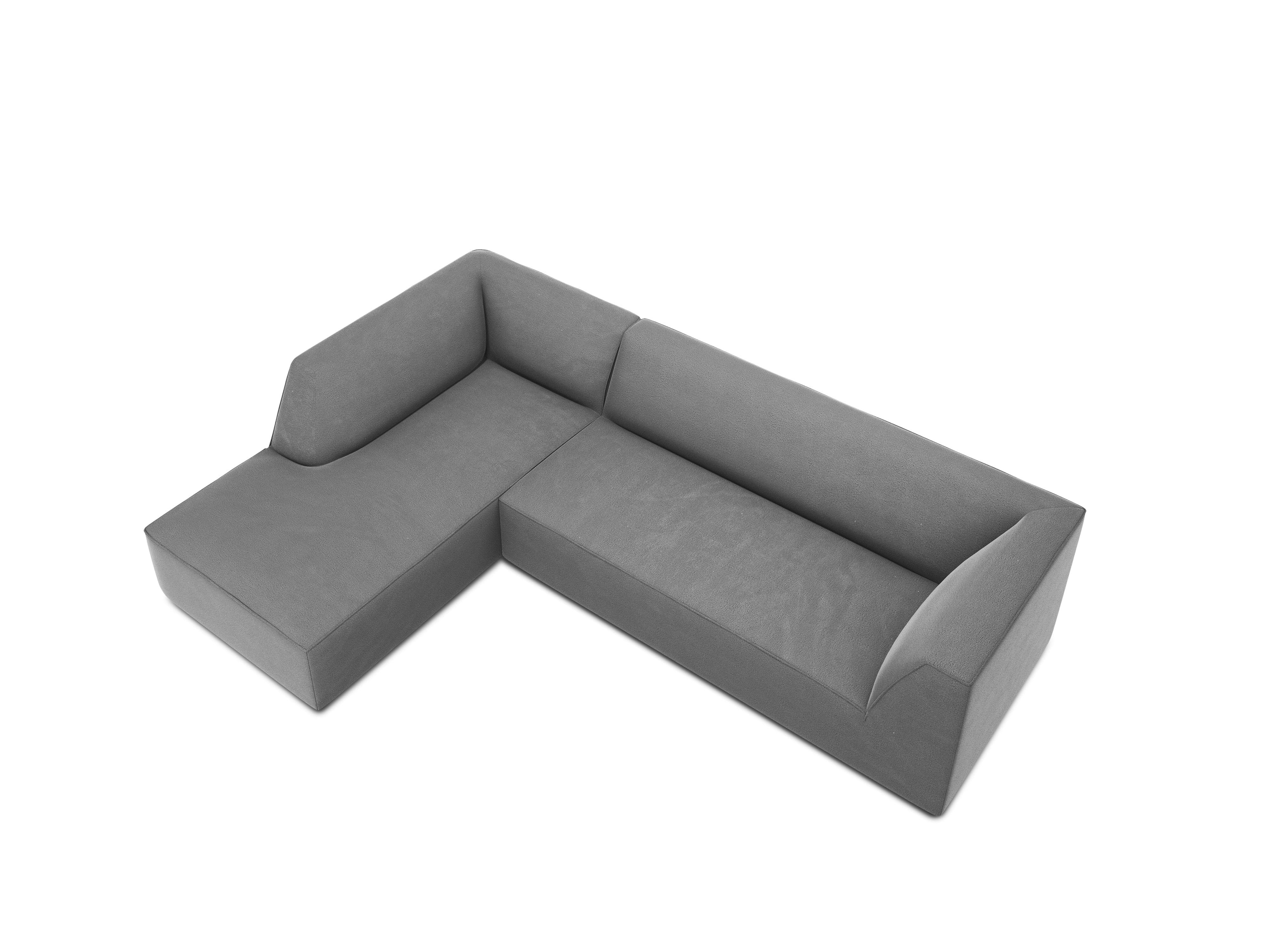 Narożnik aksamitny 4-osobowy lewostronny RUBY jasnoszary Micadoni Eye on Design