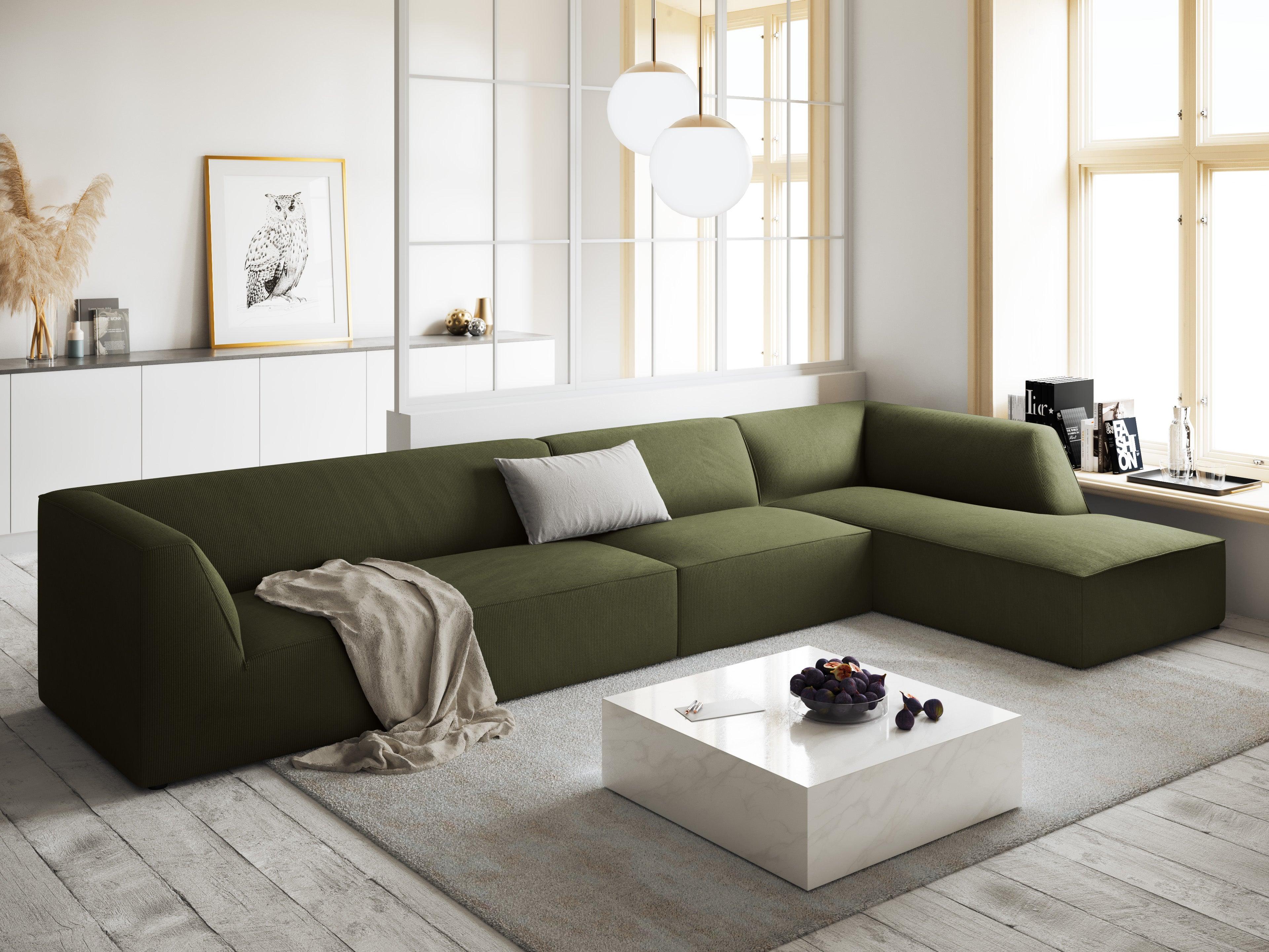 Narożnik sztruksowy 5-osobowy prawostronny RUBY zielony Micadoni Eye on Design