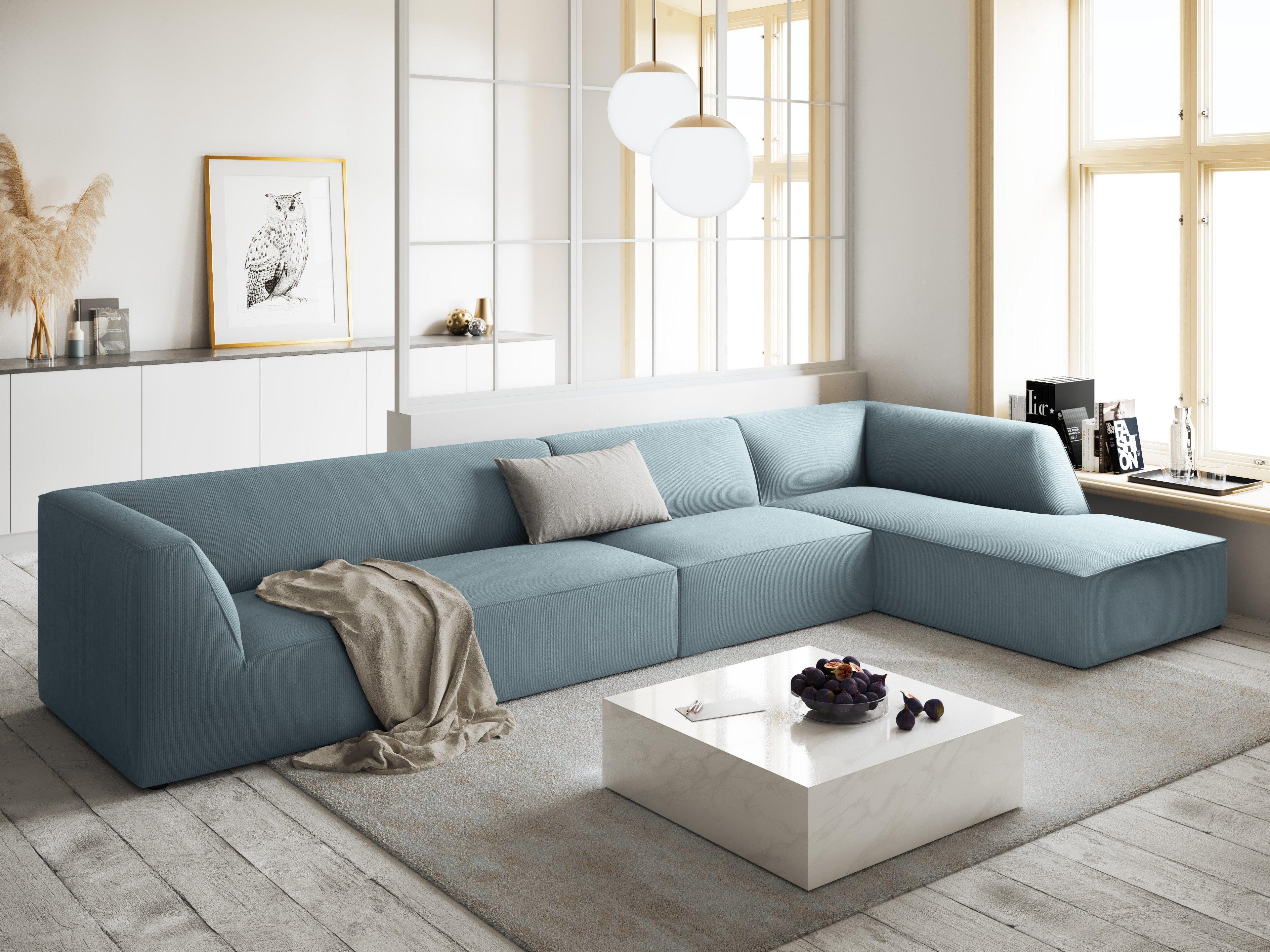 Narożnik sztruksowy 5-osobowy prawostronny RUBY jasnoniebieski Micadoni Eye on Design