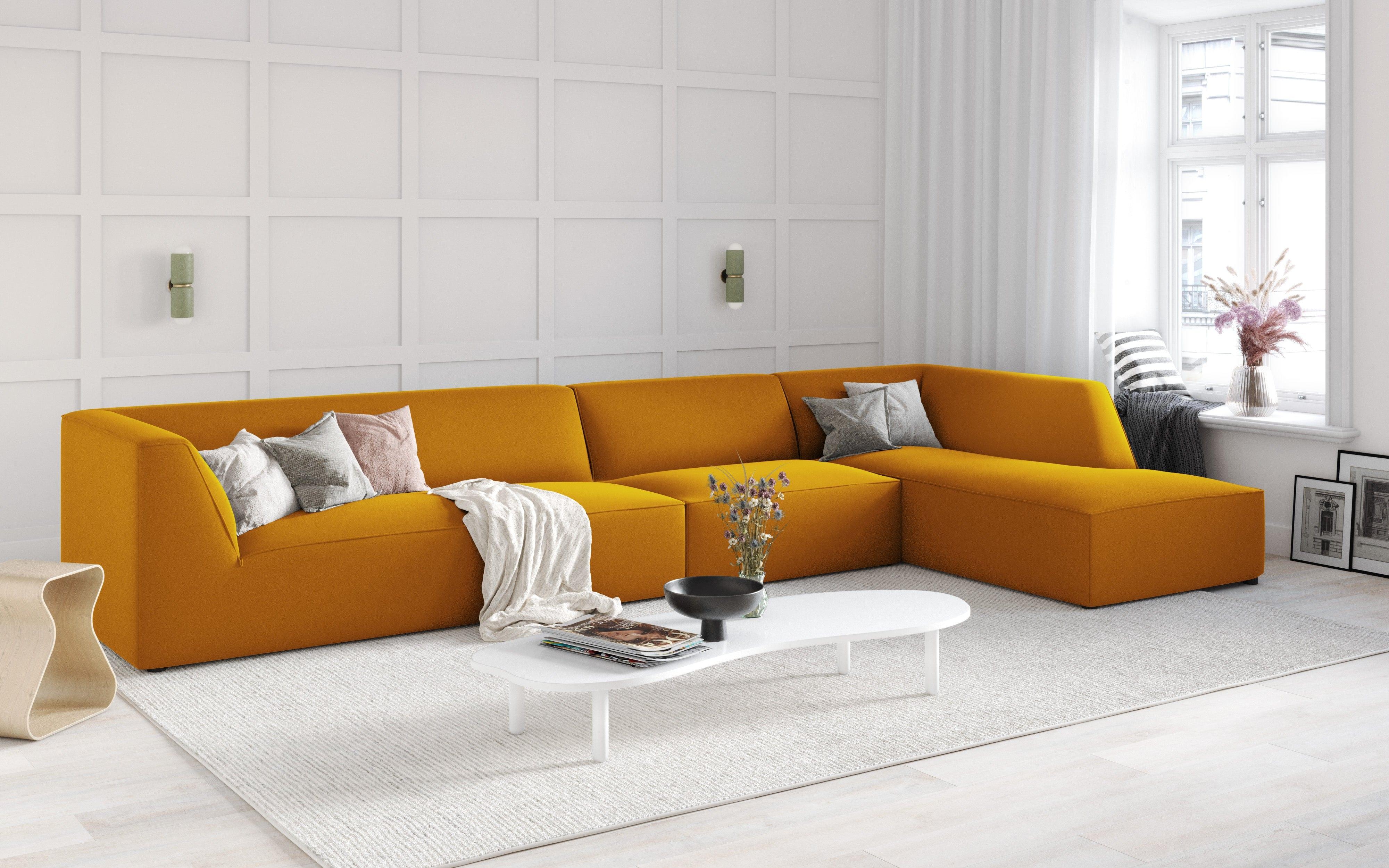 Narożnik aksamitny 5-osobowy prawostronny RUBY żółty Micadoni Eye on Design