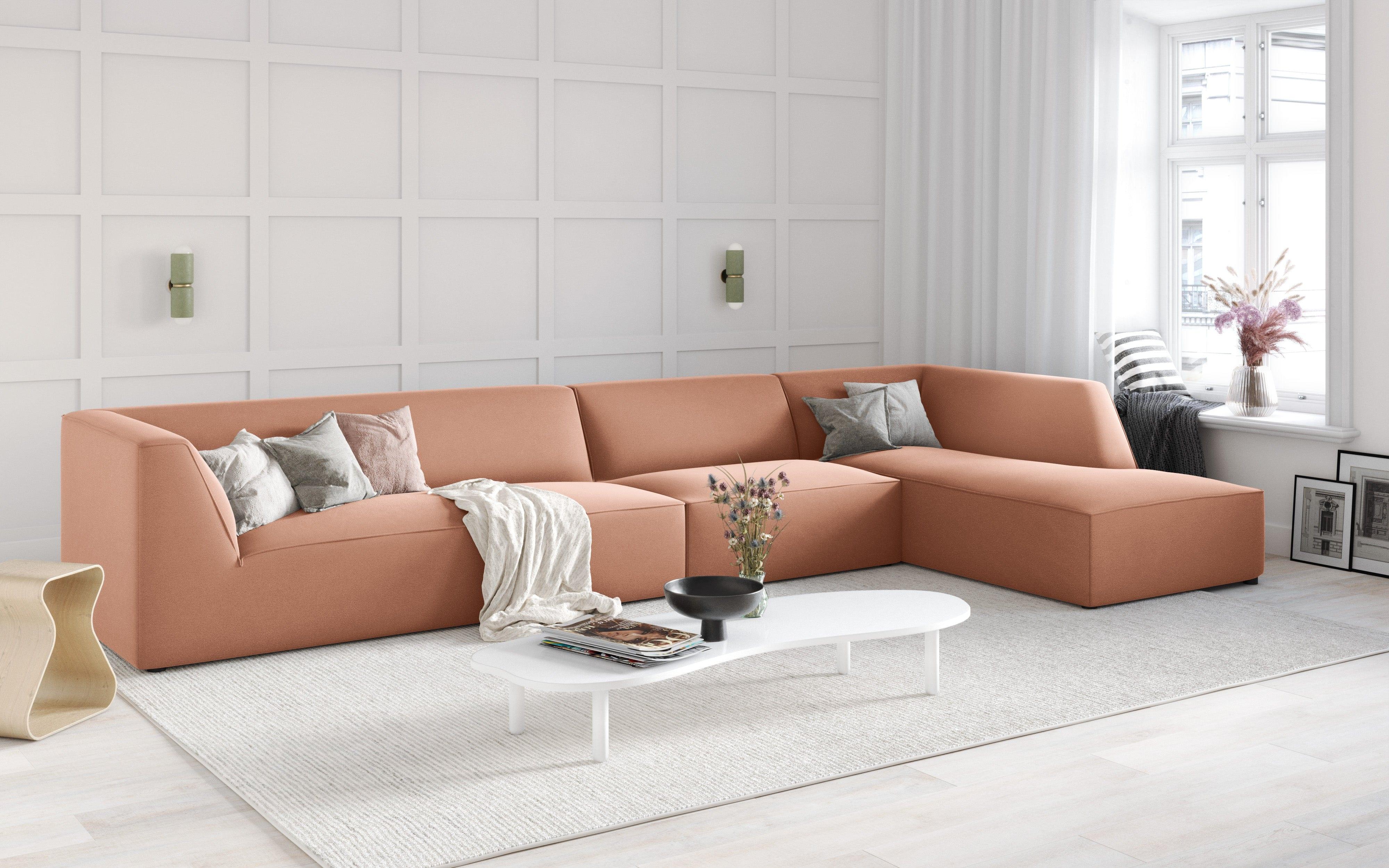 Narożnik aksamitny 5-osobowy prawostronny RUBY łososiowy Micadoni Eye on Design