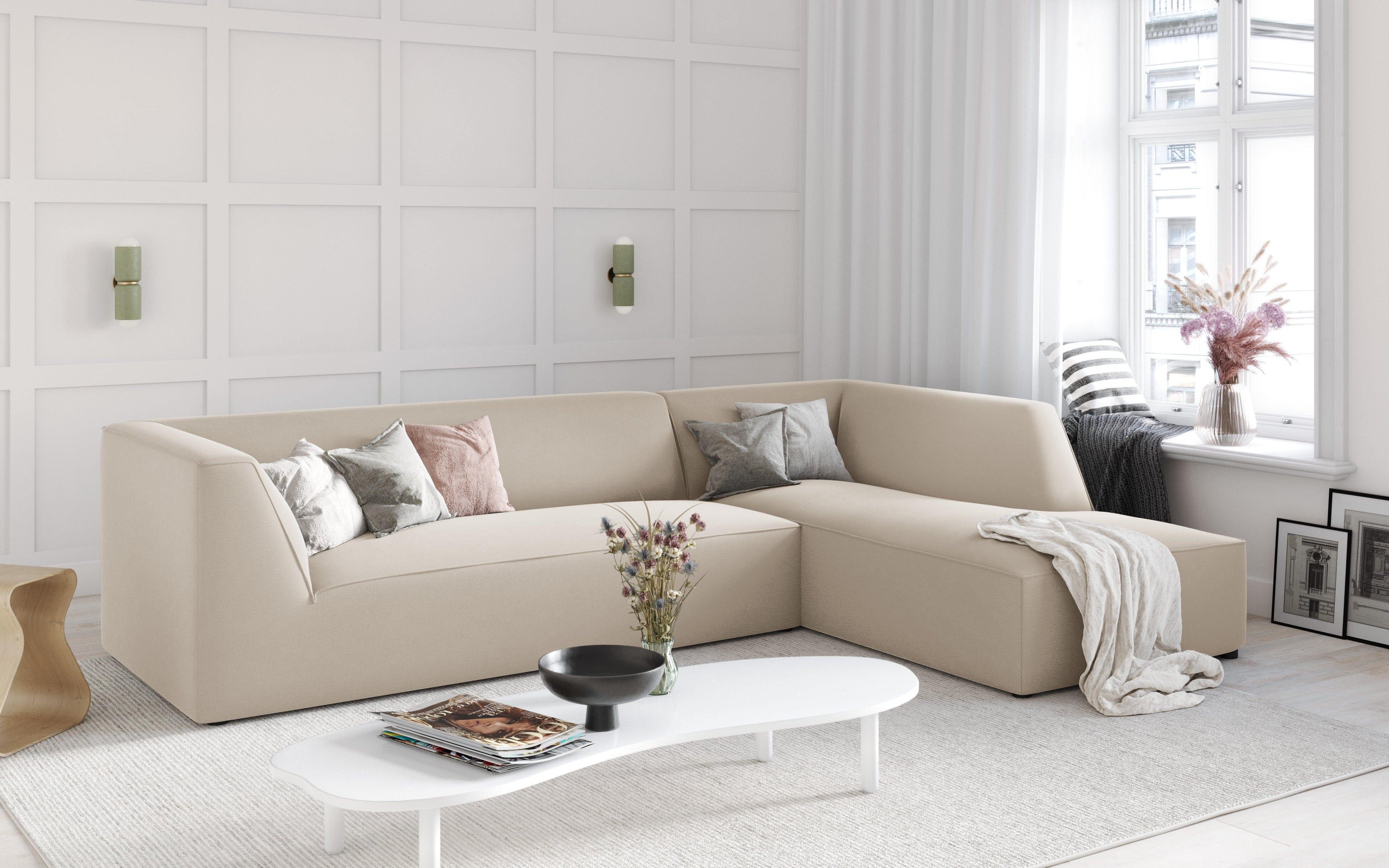 Narożnik aksamitny 4-osobowy prawostronny RUBY beżowy Micadoni Eye on Design