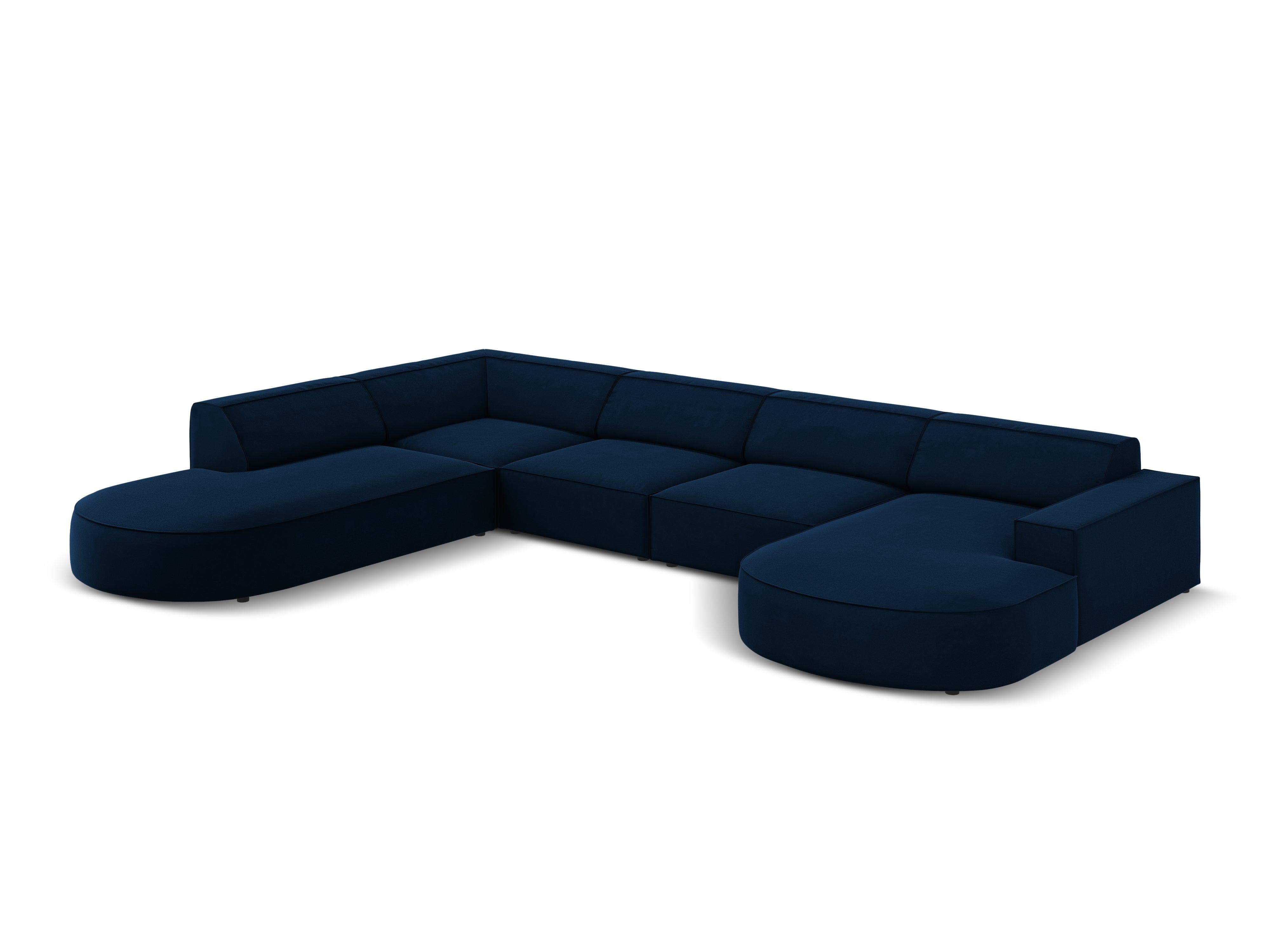 Sofa panoramiczna aksamitna lewostronna okrągła JODIE granat królewski Micadoni Eye on Design