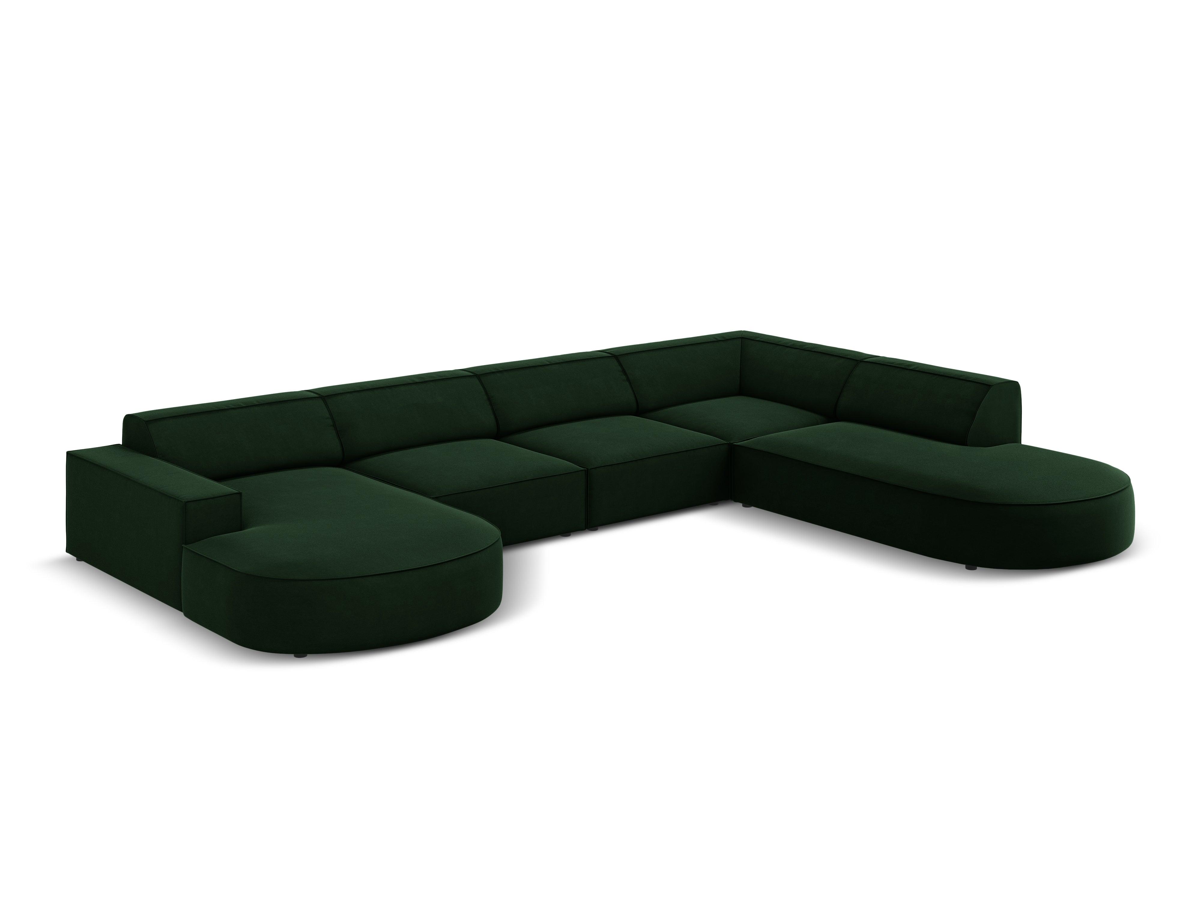 Sofa panoramiczna aksamitna prawostronna okrągła JODIE butelkowa zieleń Micadoni Eye on Design