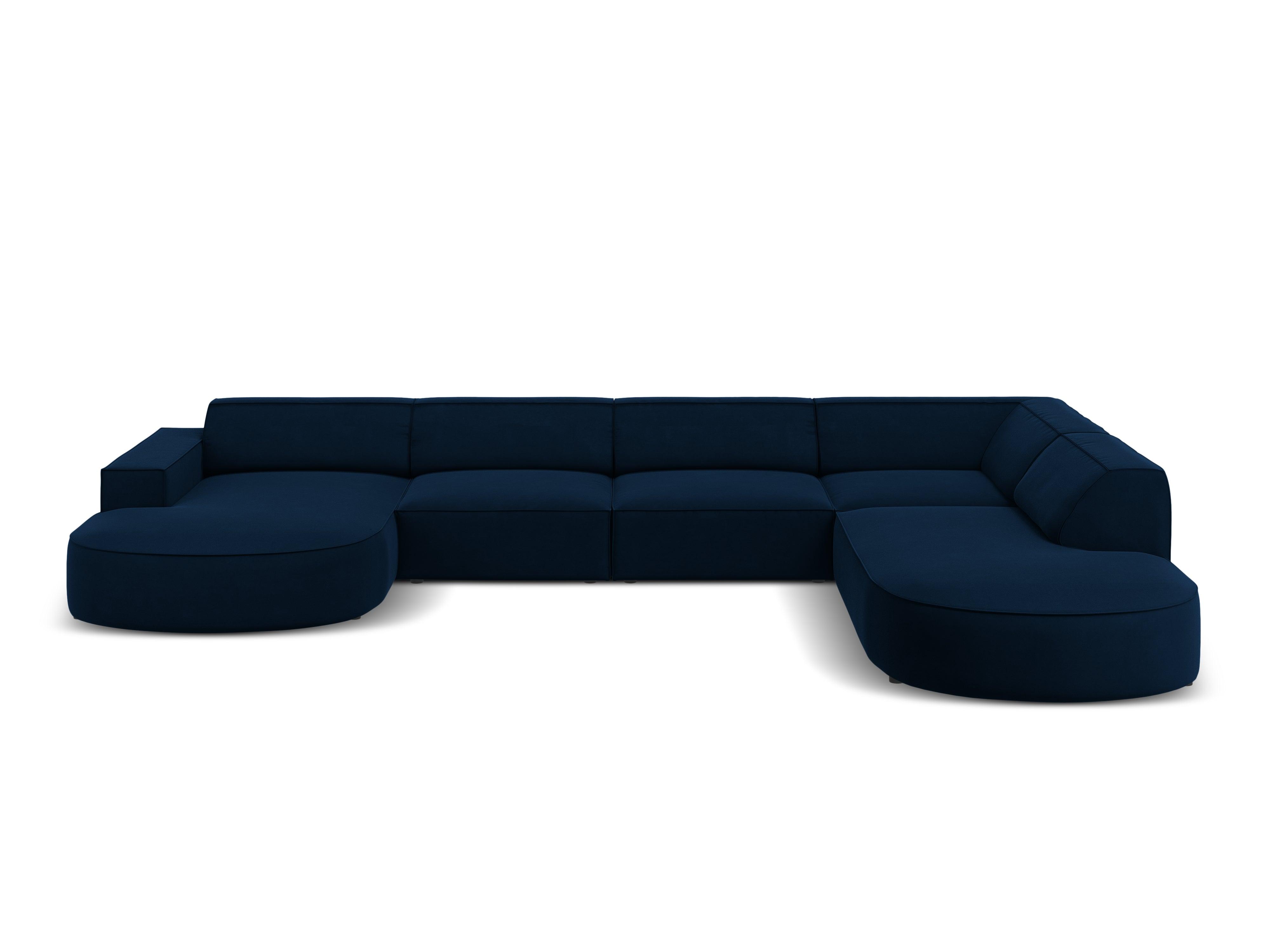 Sofa panoramiczna aksamitna prawostronna okrągła JODIE granat królewski Micadoni Eye on Design
