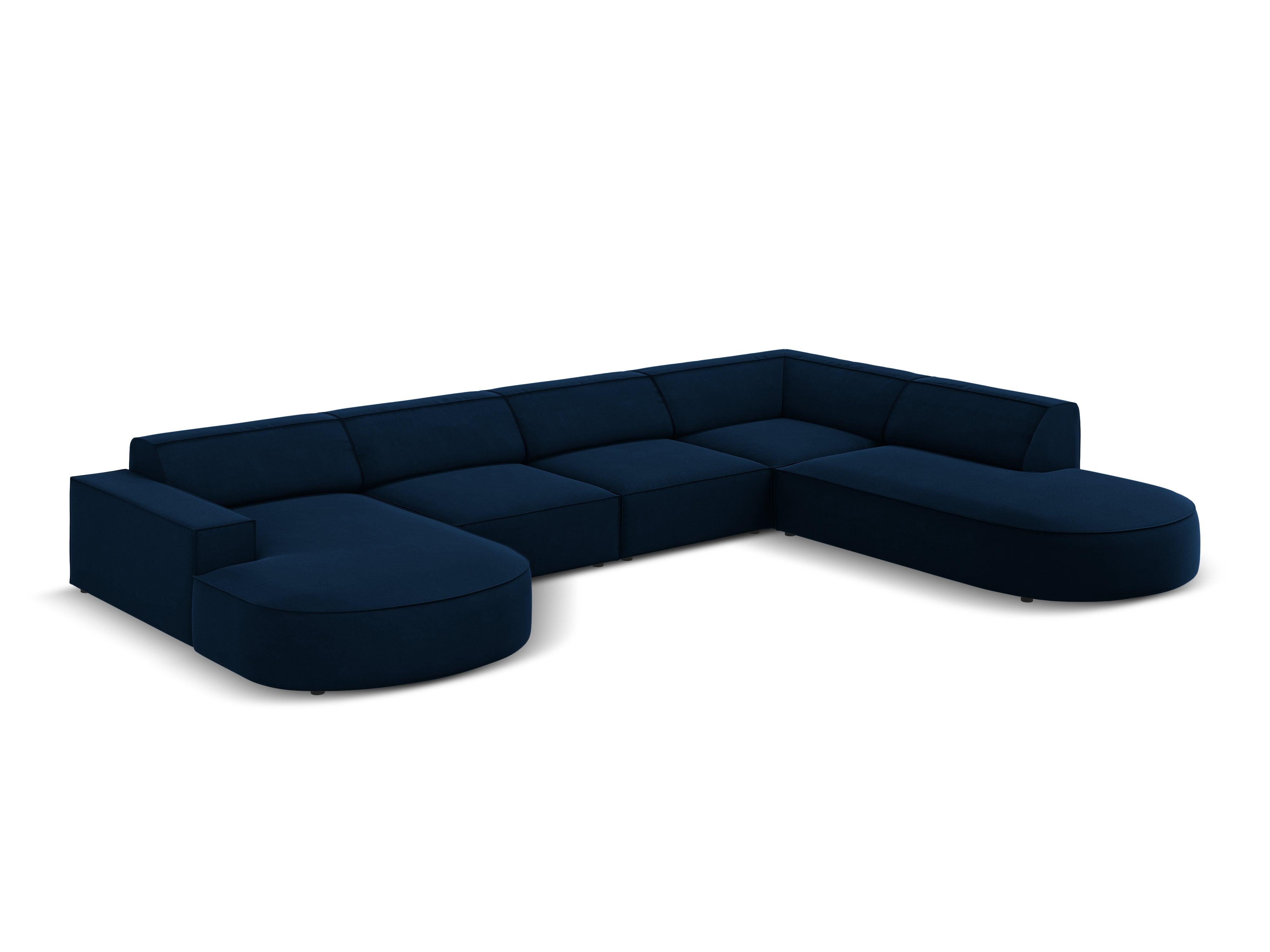 Sofa panoramiczna aksamitna prawostronna okrągła JODIE granat królewski Micadoni Eye on Design