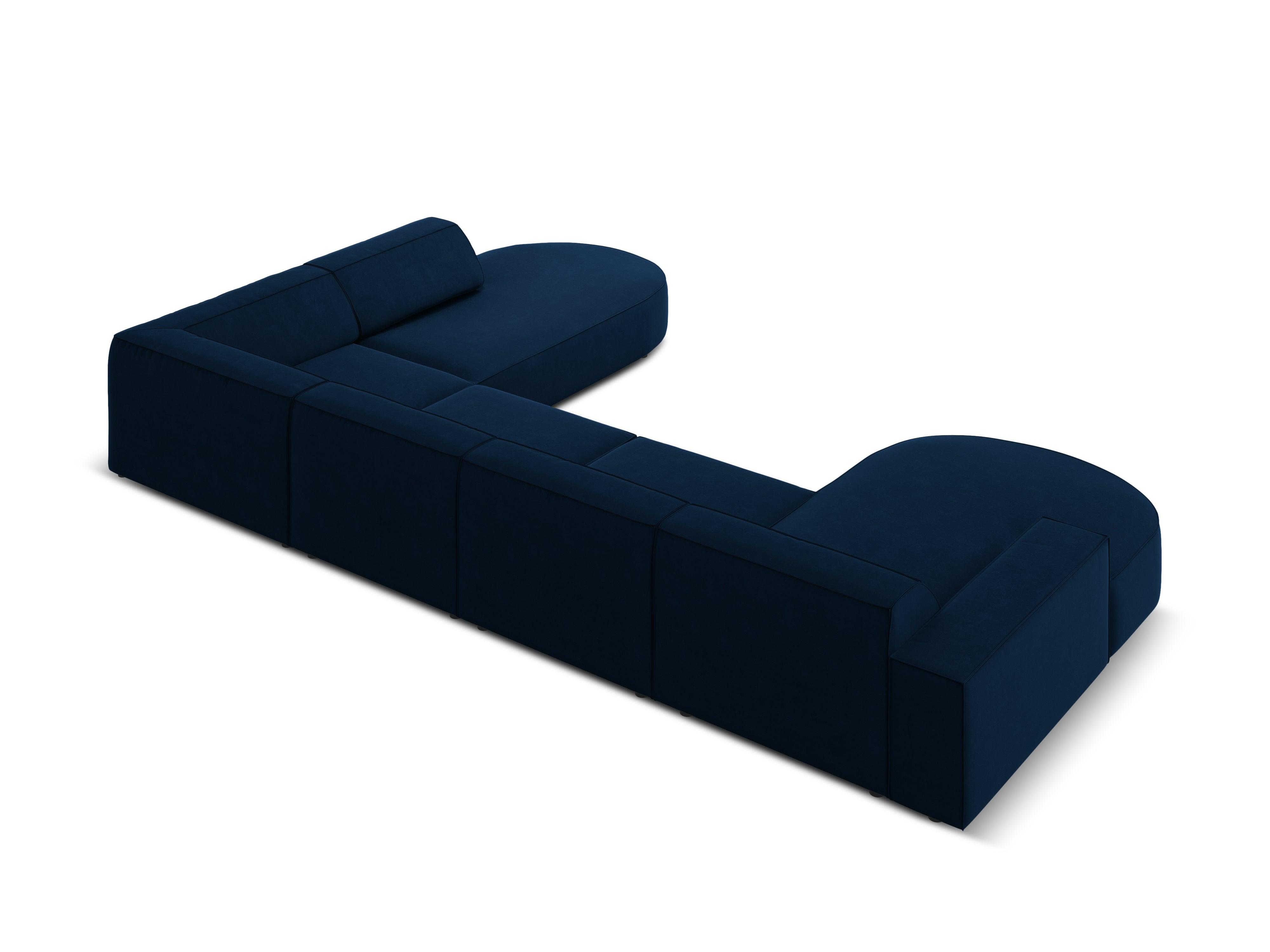 Sofa panoramiczna aksamitna prawostronna okrągła JODIE granat królewski Micadoni Eye on Design