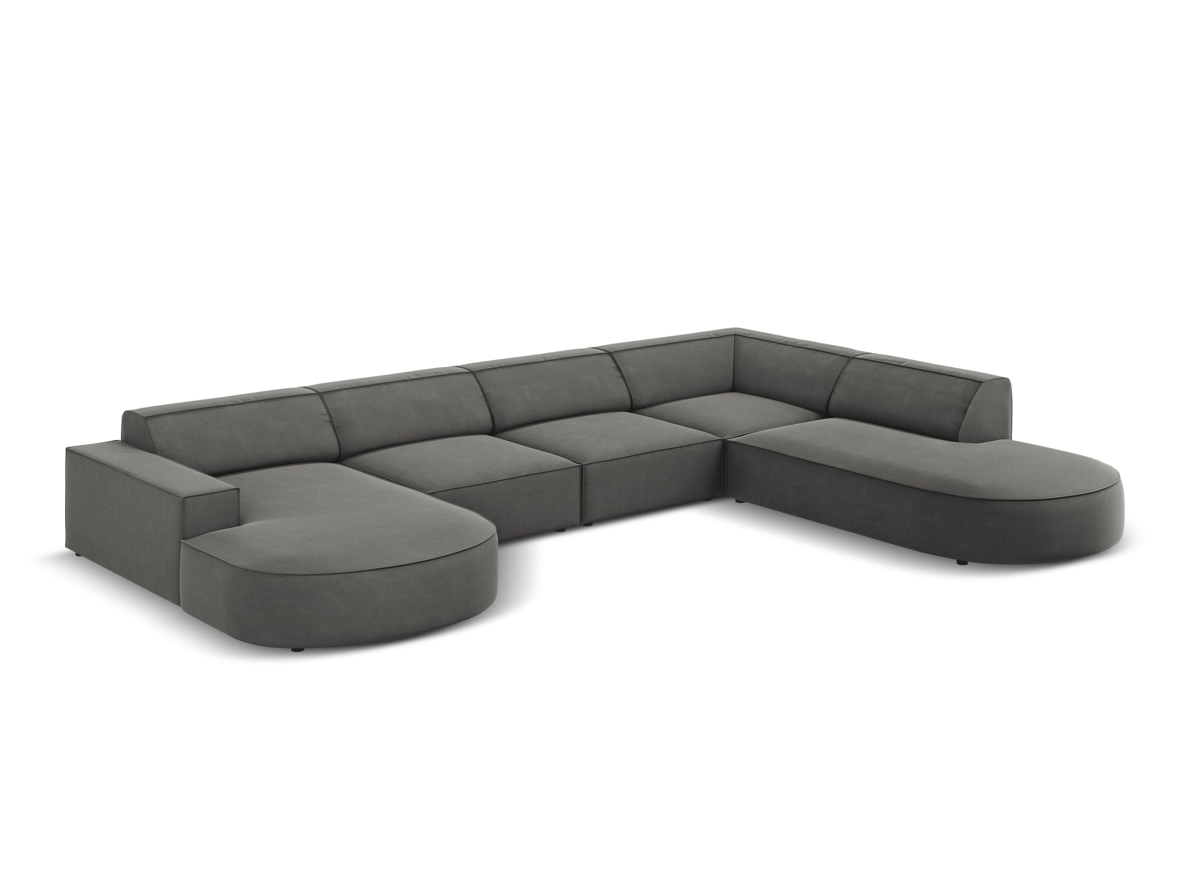 Sofa panoramiczna aksamitna prawostronna okrągła JODIE jasnoszary Micadoni Eye on Design