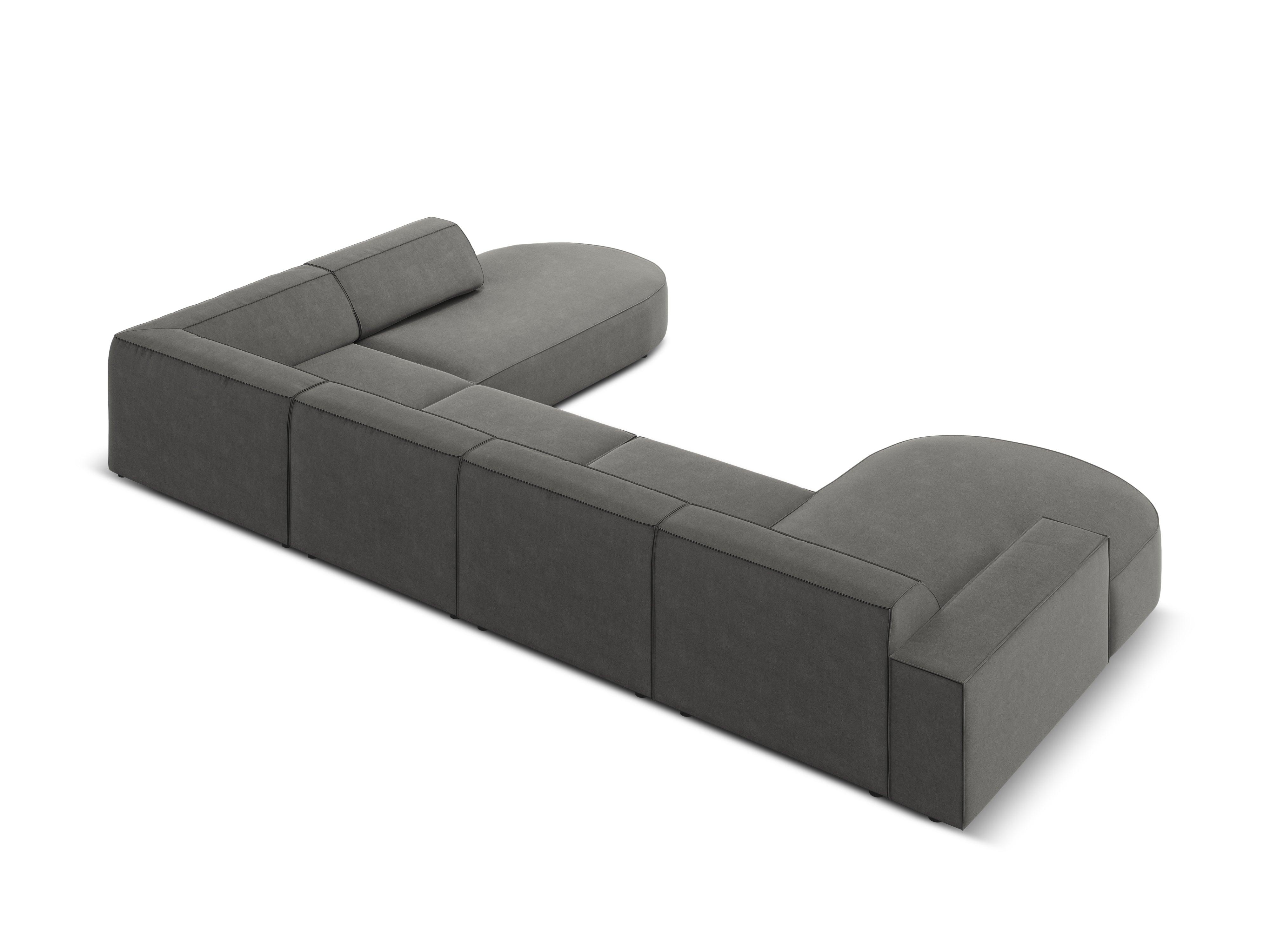 Sofa panoramiczna aksamitna prawostronna okrągła JODIE jasnoszary Micadoni Eye on Design