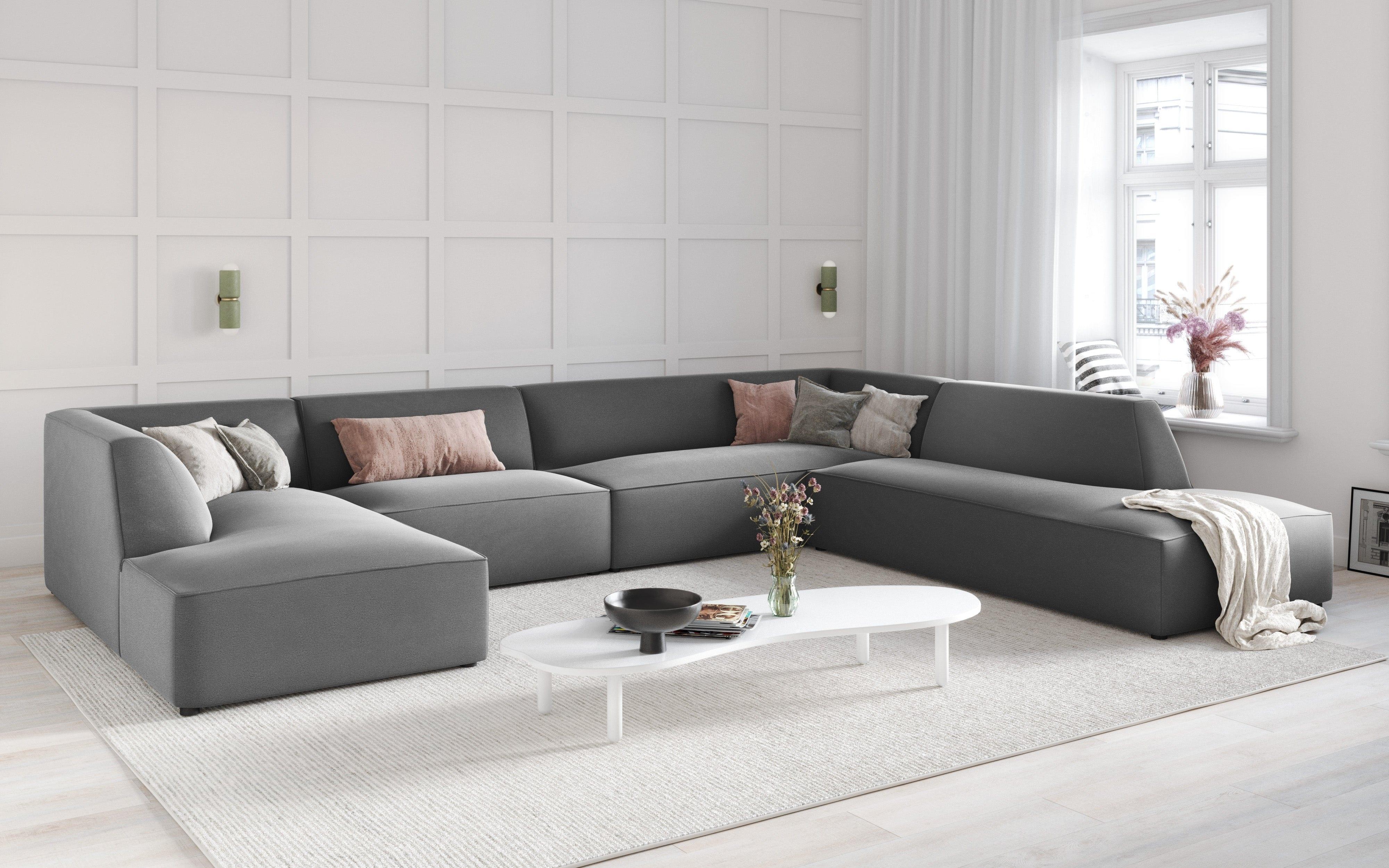 Narożnik w kształcie U aksamitny prawostronny RUBY szary Micadoni Eye on Design