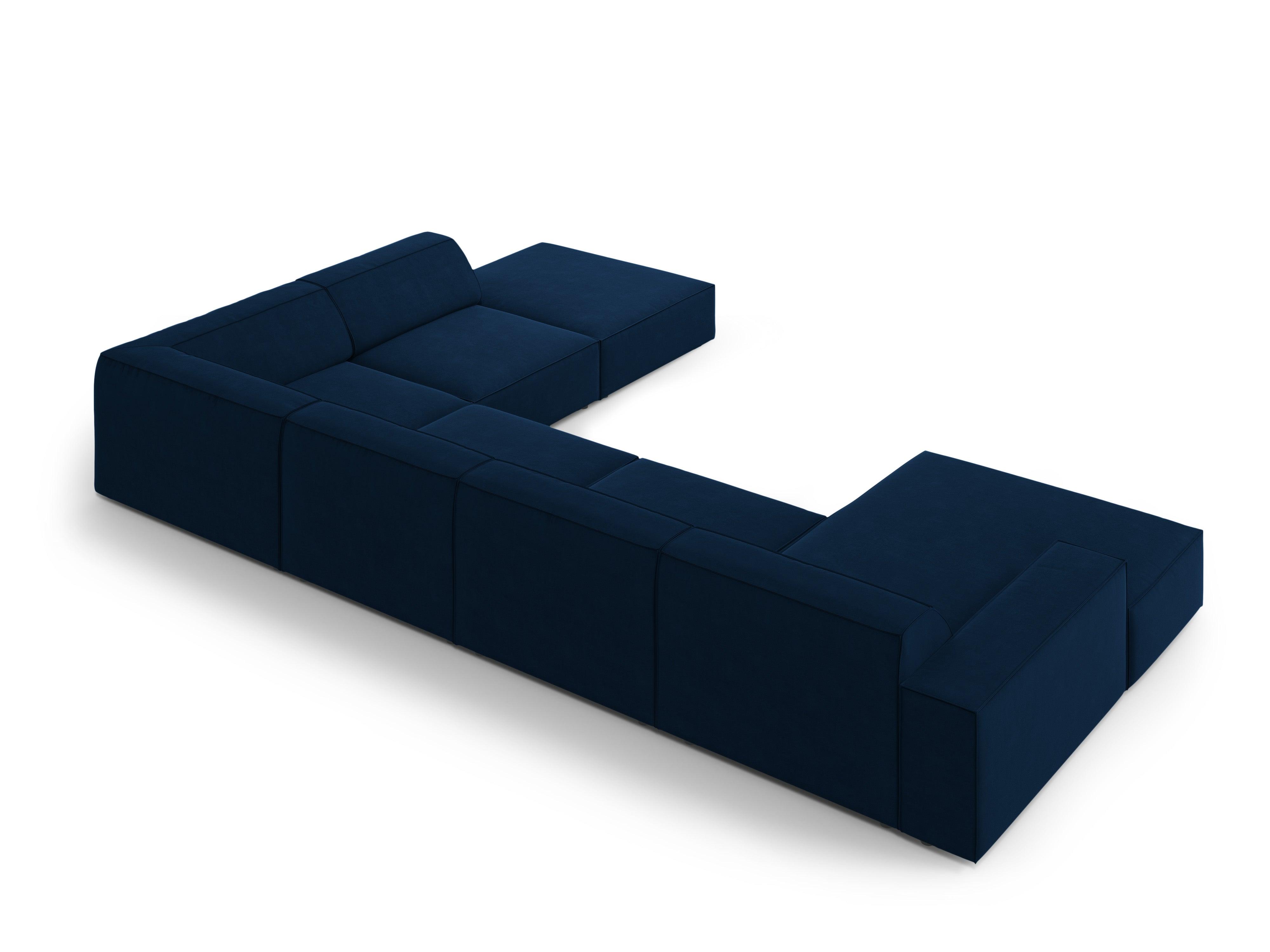 Sofa panoramiczna aksamitna prawostronna JODIE granat królewski Micadoni Eye on Design