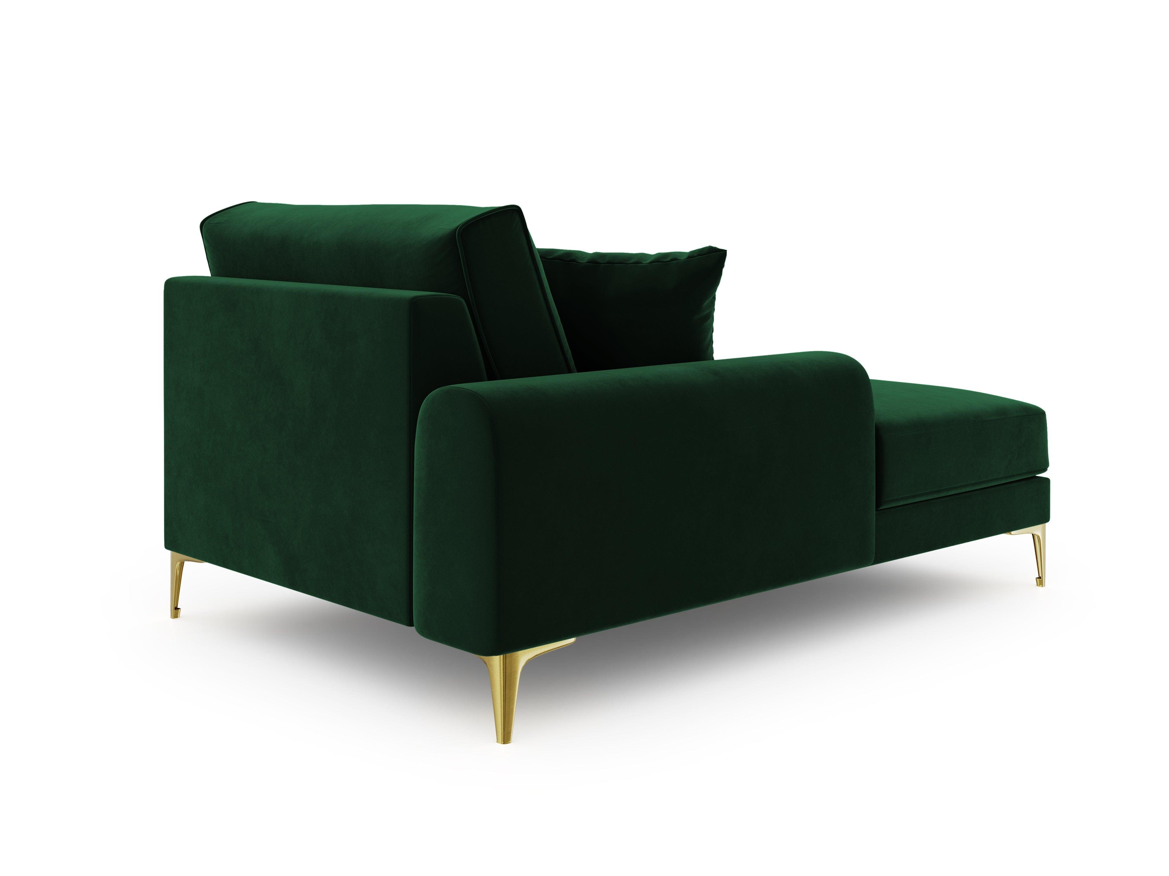 Szezlong aksamitny lewostronny MADARA butelkowa zieleń ze złotą podstawą Mazzini Sofas Eye on Design