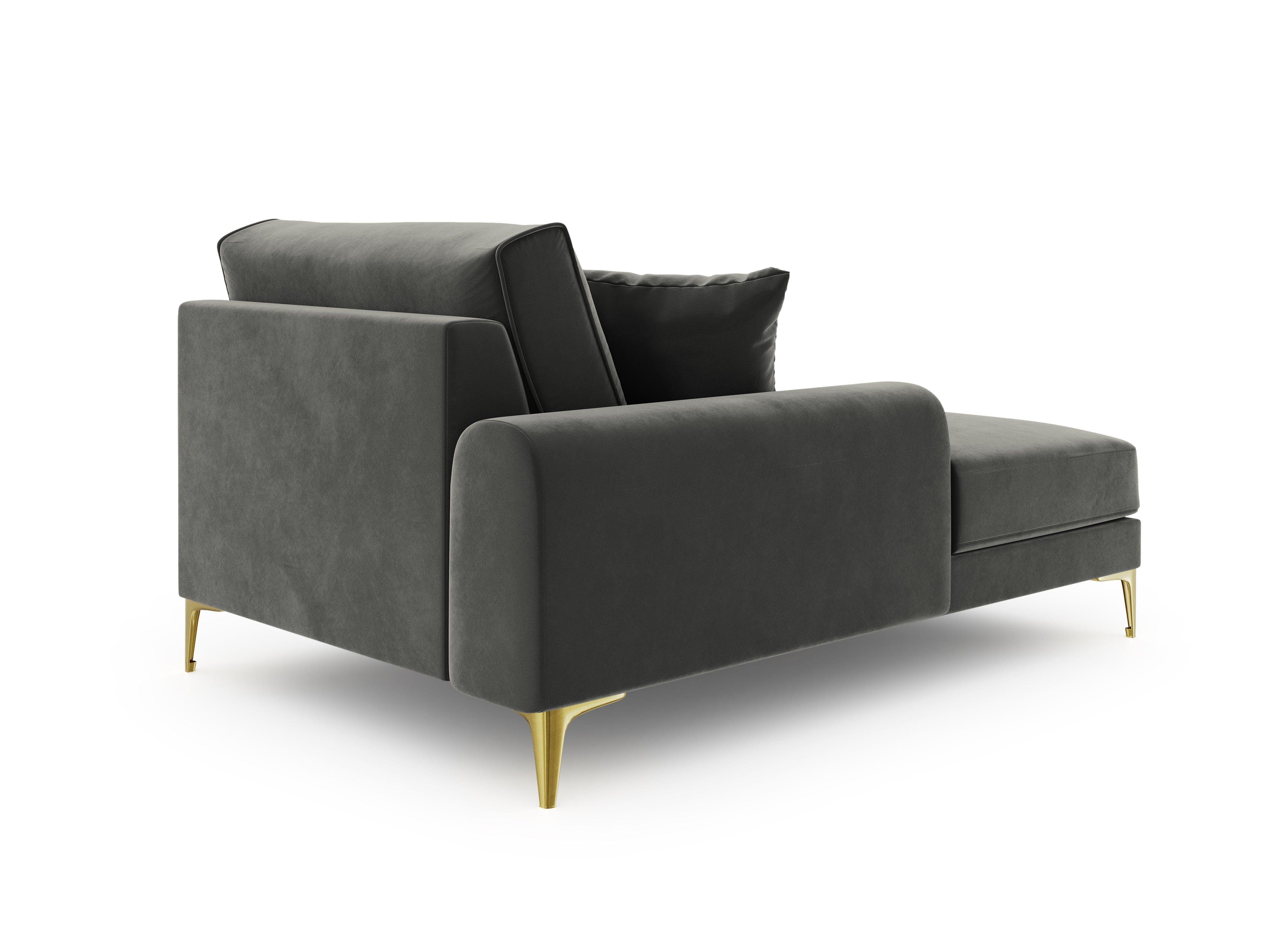 Szezlong aksamitny lewostronny MADARA ciemnoszary ze złotą podstawą Mazzini Sofas Eye on Design