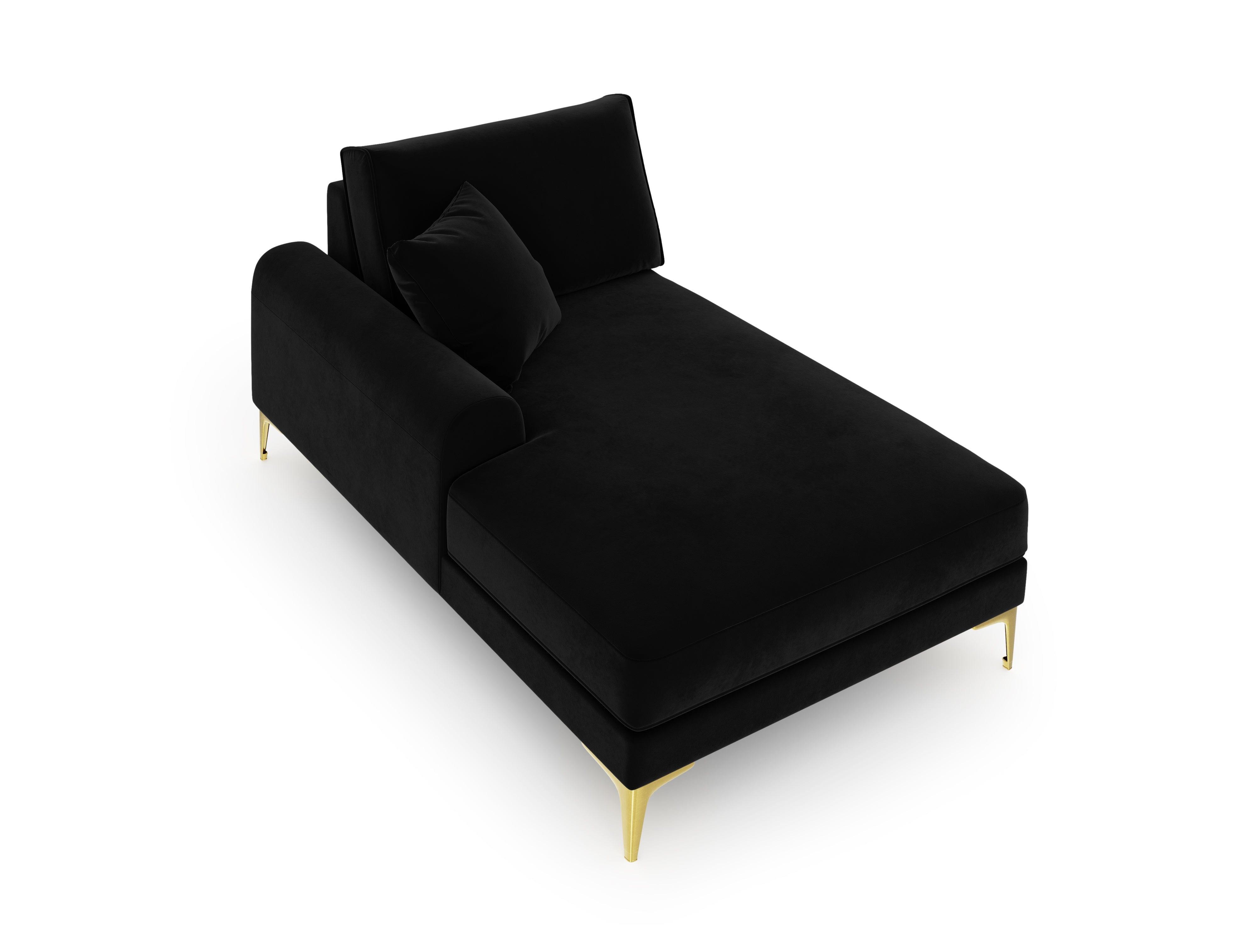 Szezlong aksamitny lewostronny MADARA czarny ze złotą podstawą Mazzini Sofas Eye on Design