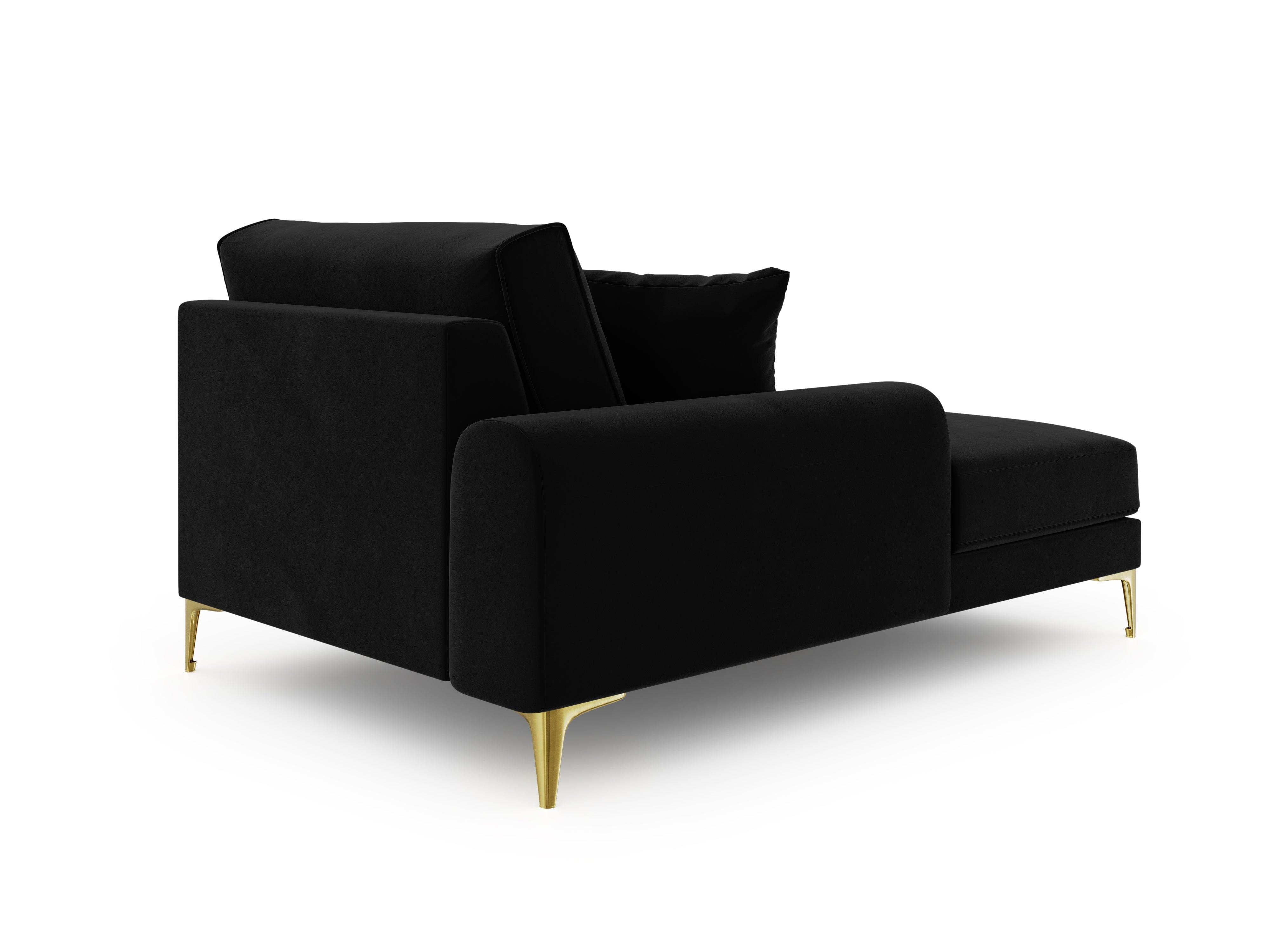 Szezlong aksamitny lewostronny MADARA czarny ze złotą podstawą Mazzini Sofas Eye on Design