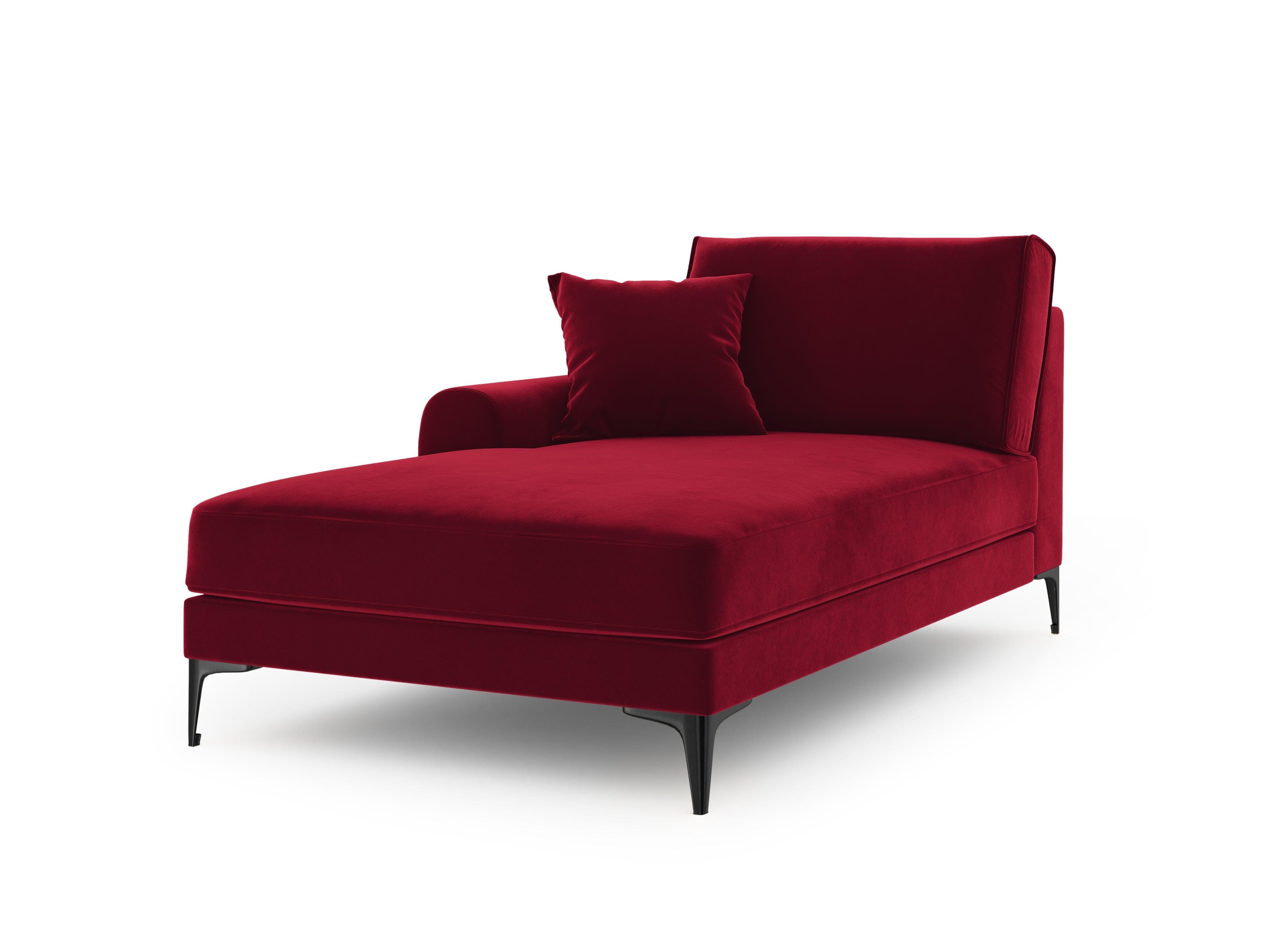 Szezlong aksamitny lewostronny MADARA czerwony z czarną podstawą Mazzini Sofas Eye on Design