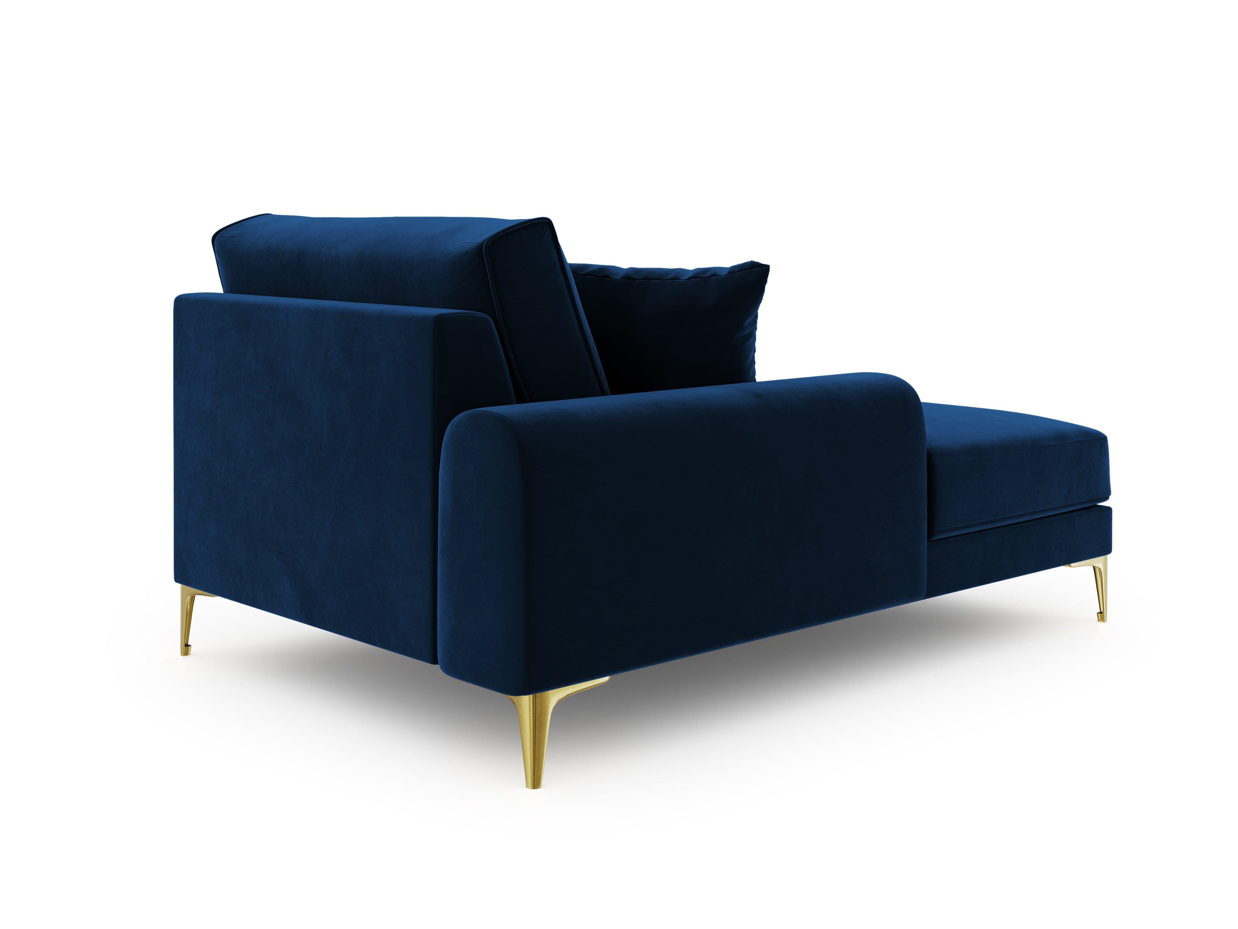 Szezlong aksamitny lewostronny MADARA królewski niebieski ze złotą podstawą Mazzini Sofas Eye on Design