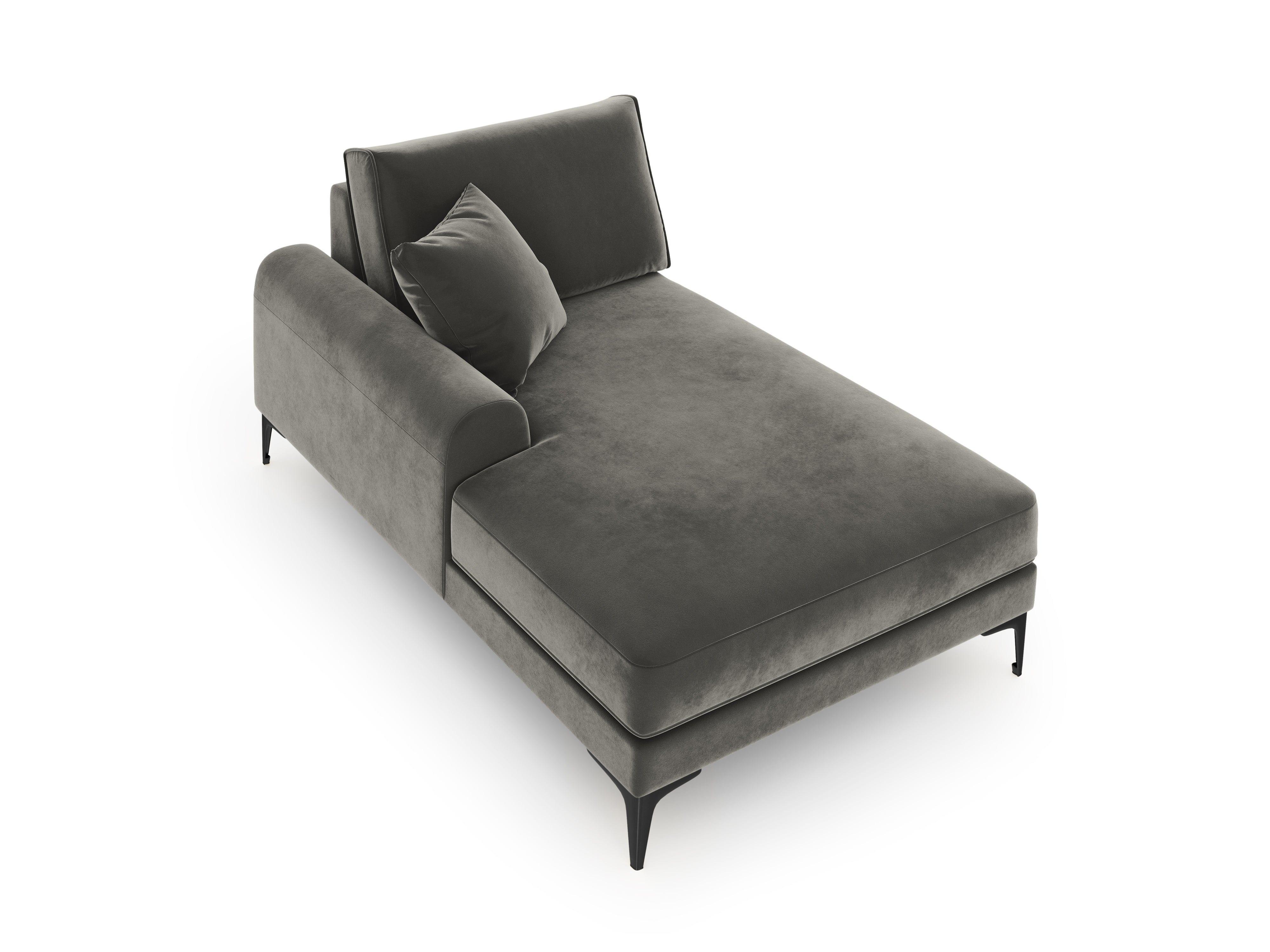 Szezlong aksamitny lewostronny MADARA szary z czarną podstawą Mazzini Sofas Eye on Design