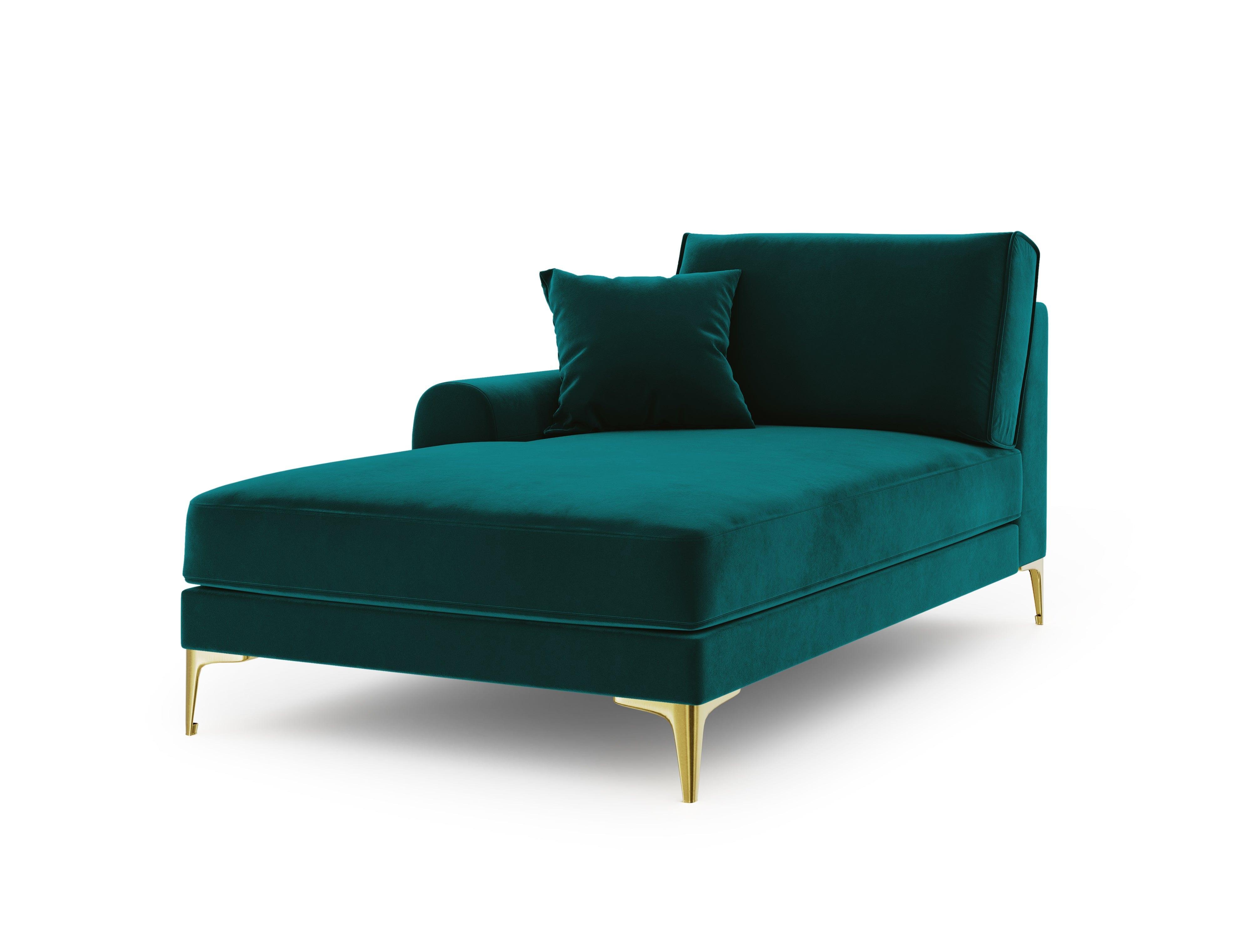 Szezlong aksamitny lewostronny MADARA turkusowy ze złotą podstawą Mazzini Sofas Eye on Design