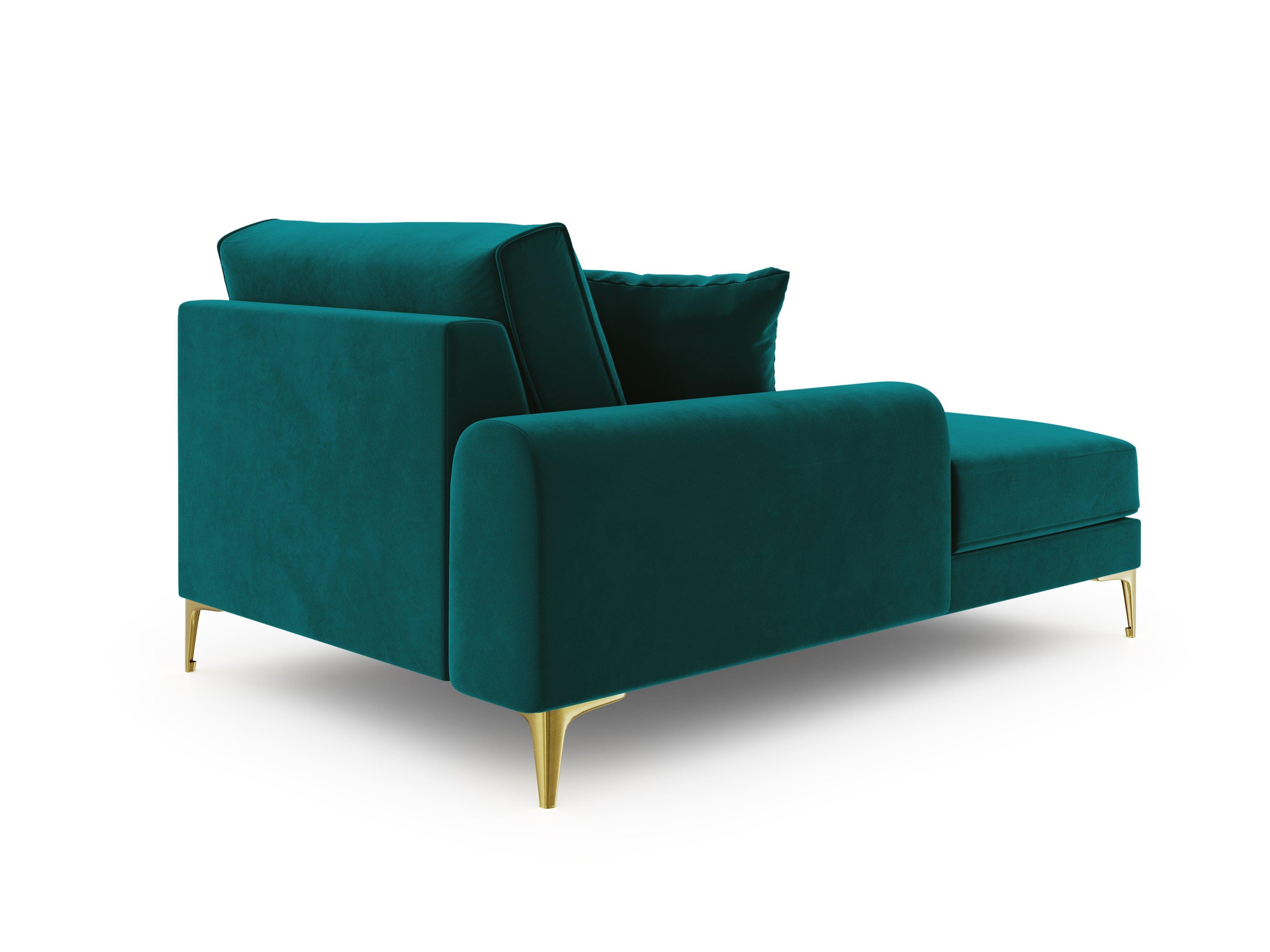 Szezlong aksamitny lewostronny MADARA turkusowy ze złotą podstawą Mazzini Sofas Eye on Design