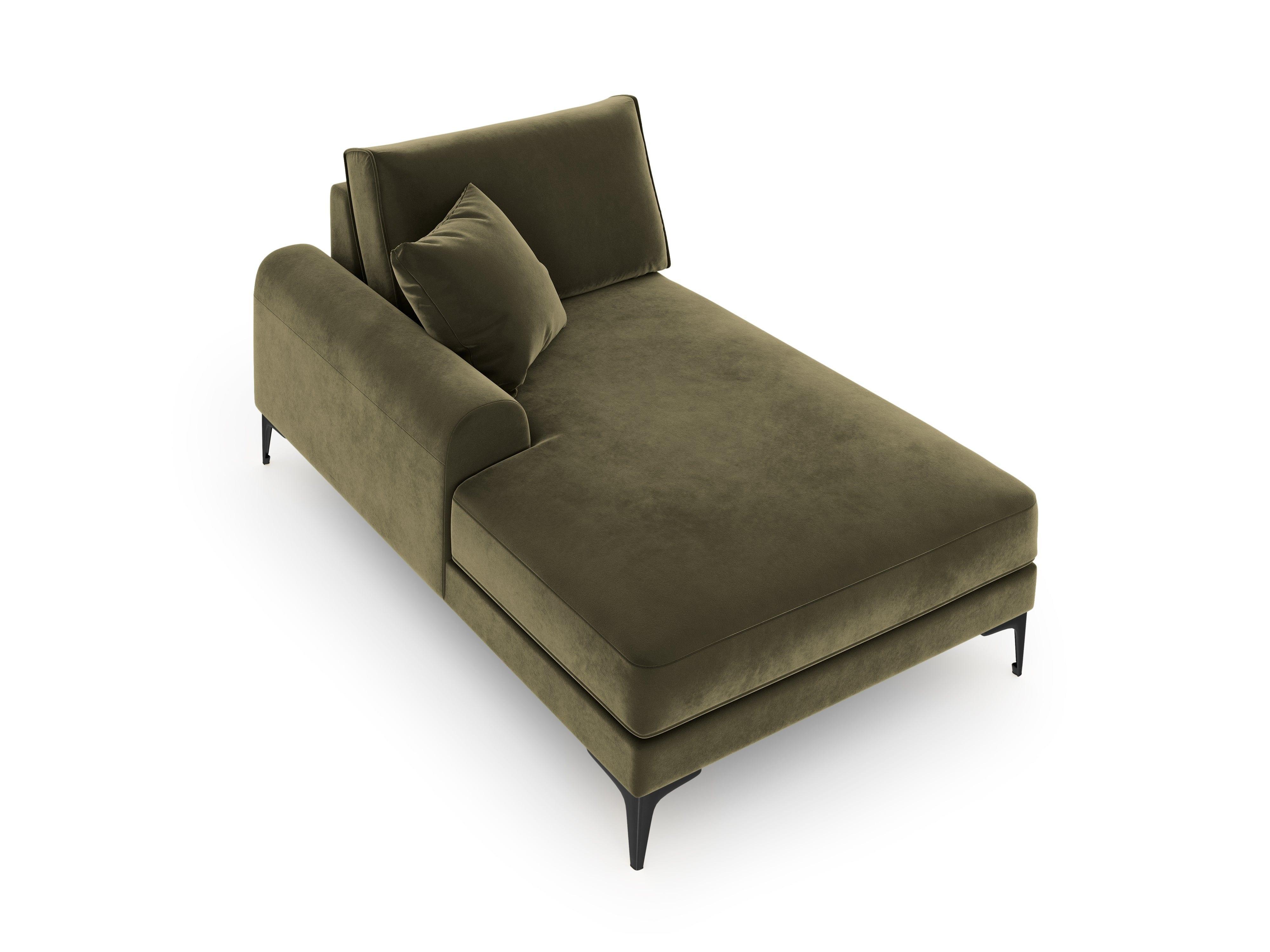 Szezlong aksamitny lewostronny MADARA zielony z czarną podstawą Mazzini Sofas Eye on Design
