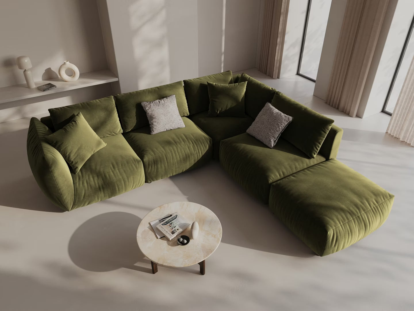 Velvet modular corner sofa for 4 people, left-sided, CHRIS in light green