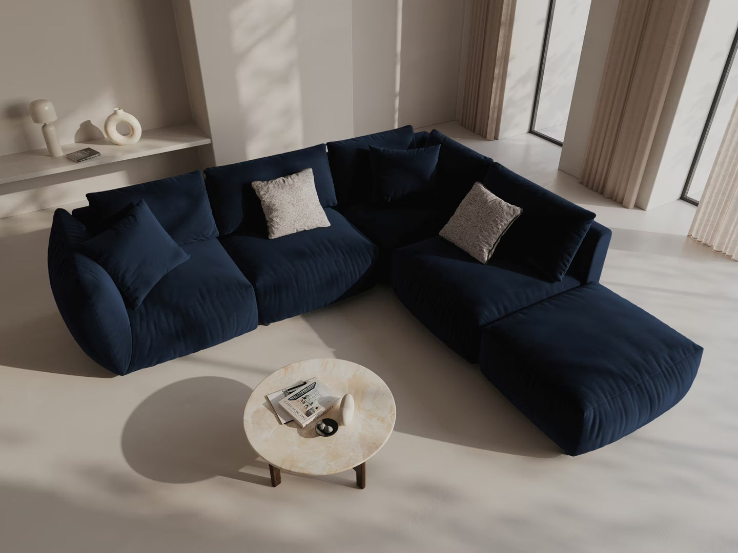 Modular velvet corner sofa for 4 people, left-sided, CHRIS, royal blue