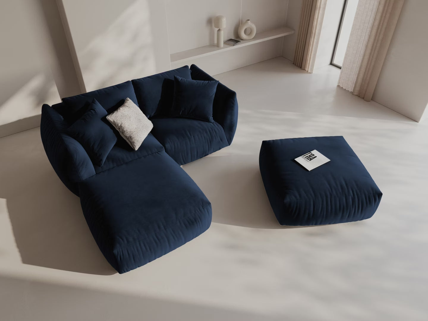 CHRIS Modular Velvet Sofa - Wide Left Element in Royal Blue