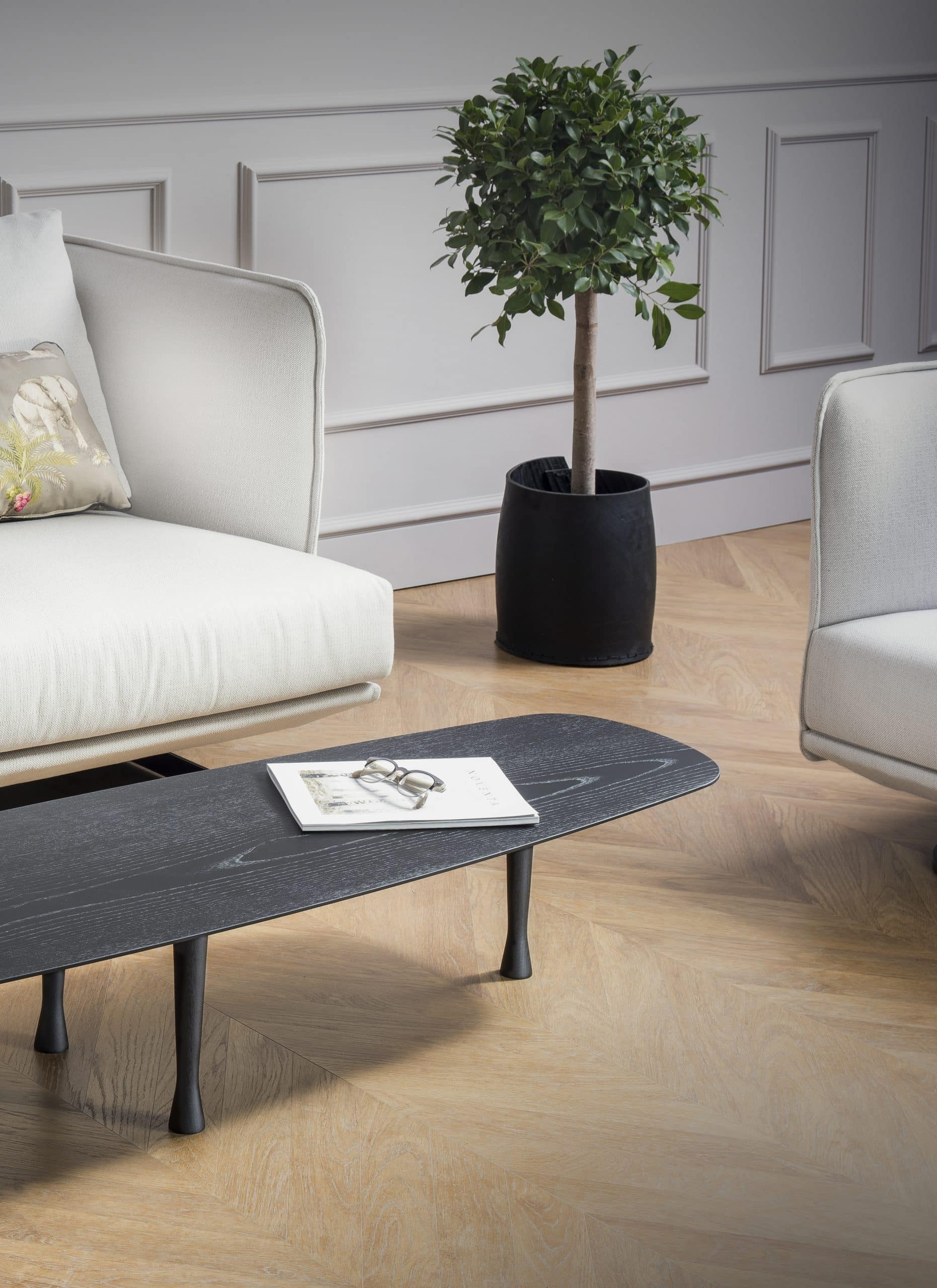 Unique oval coffee table black ash veneer