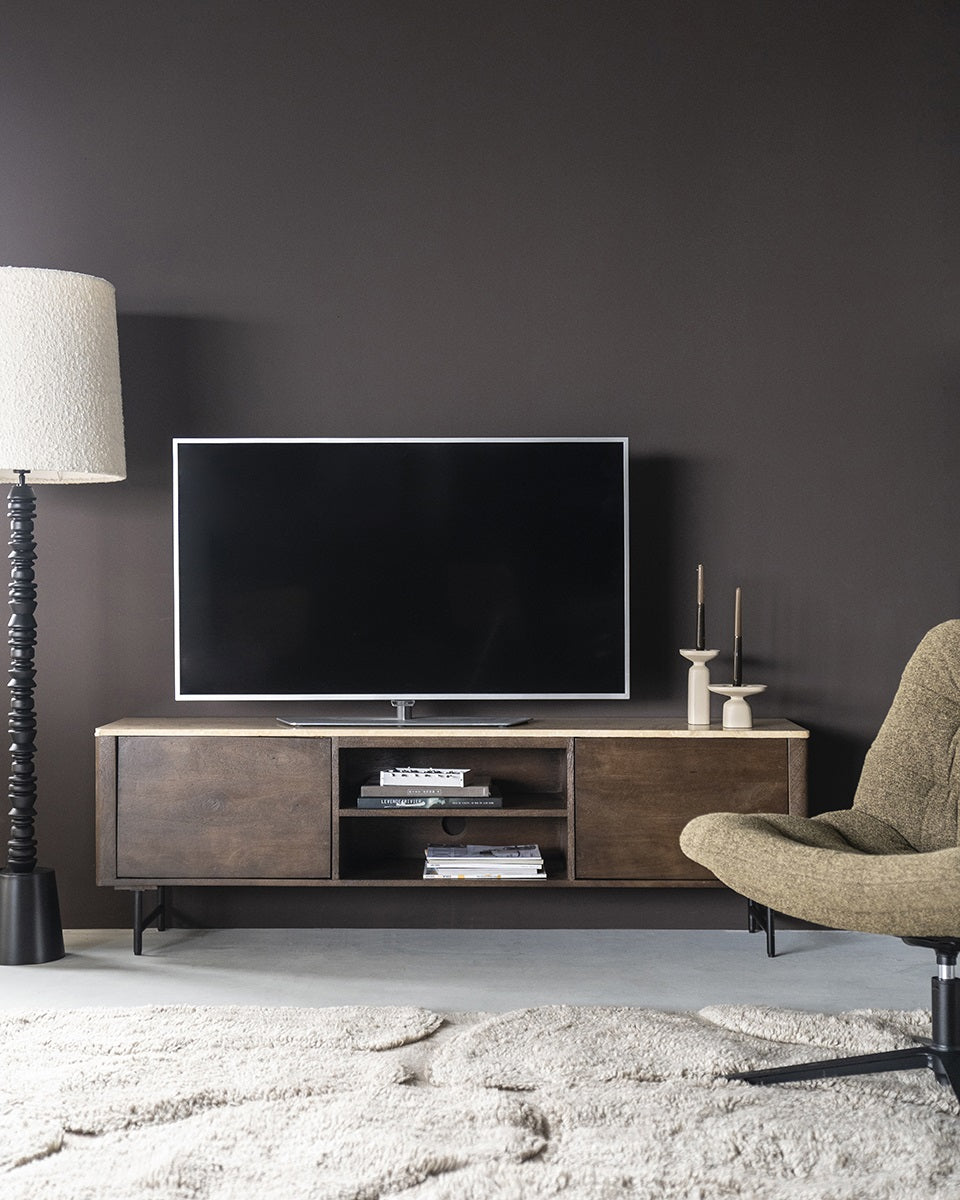 RTV Cabinet LIO brown mango wood with travertine