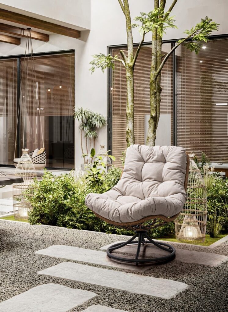 EMERY Light Beige Swivel Outdoor Armchair