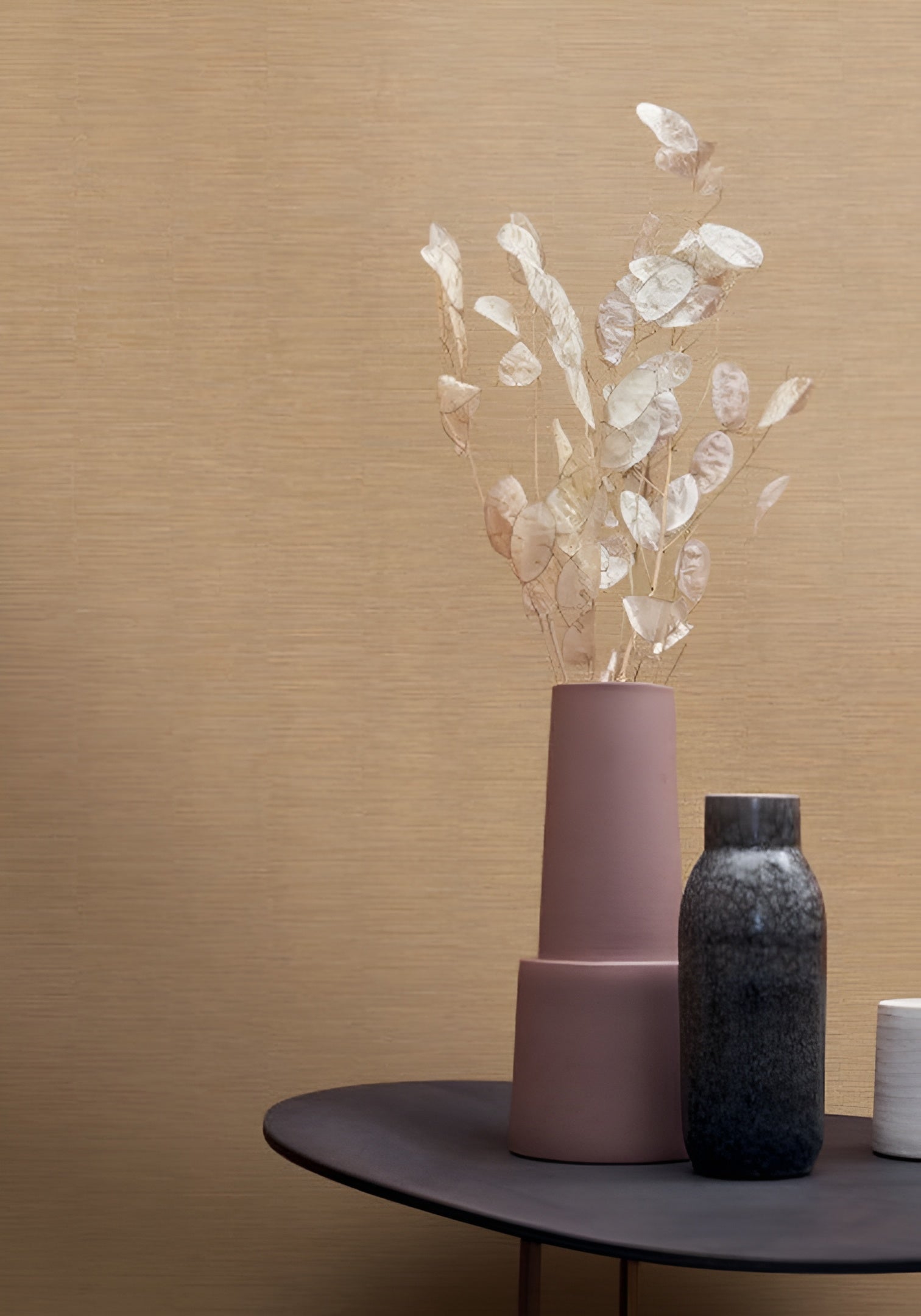 Metallic Textured Wallpaper in Stripes PLATINUM Dark Brown