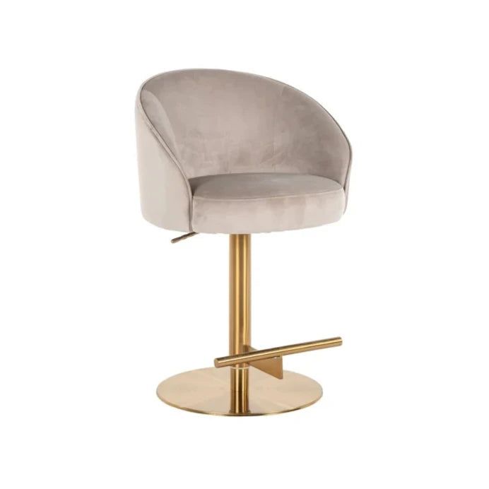 Bar chair is beige with a golden base