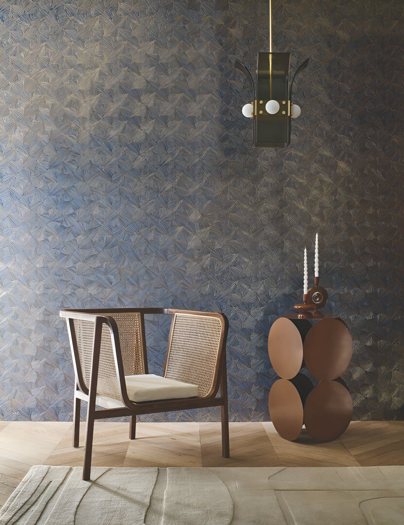 Structural vinyl wallpaper with metallic pattern SONGKET - ORAGE/DORÉ navy blue with gold