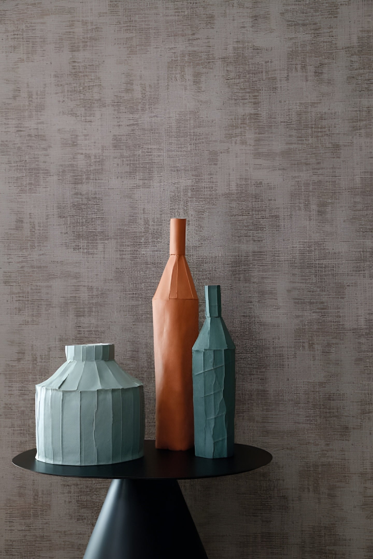 Structural wallpaper imitating worn canvas JOHARA - VERT DE GRIS gray with green