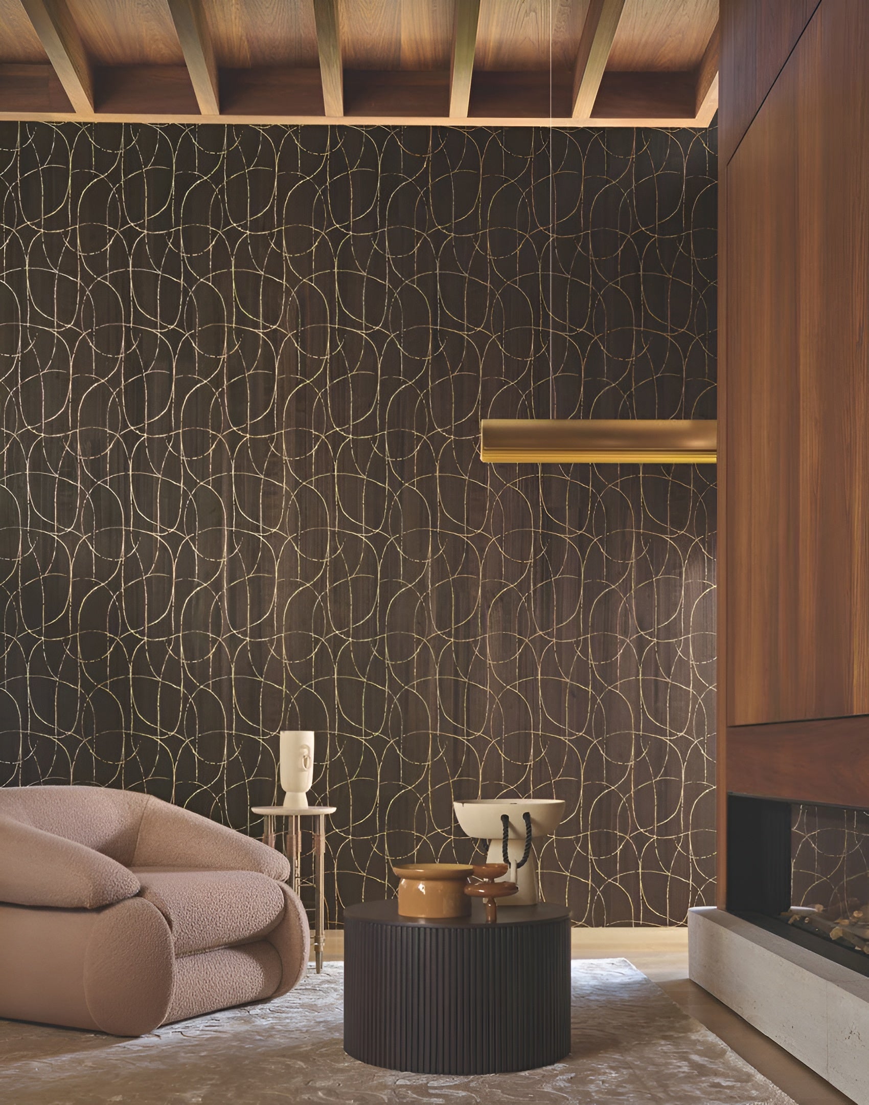 Furnish wallpaper with a metallic abstract pattern SPLENDEUR - ÉBÈNE OR brown