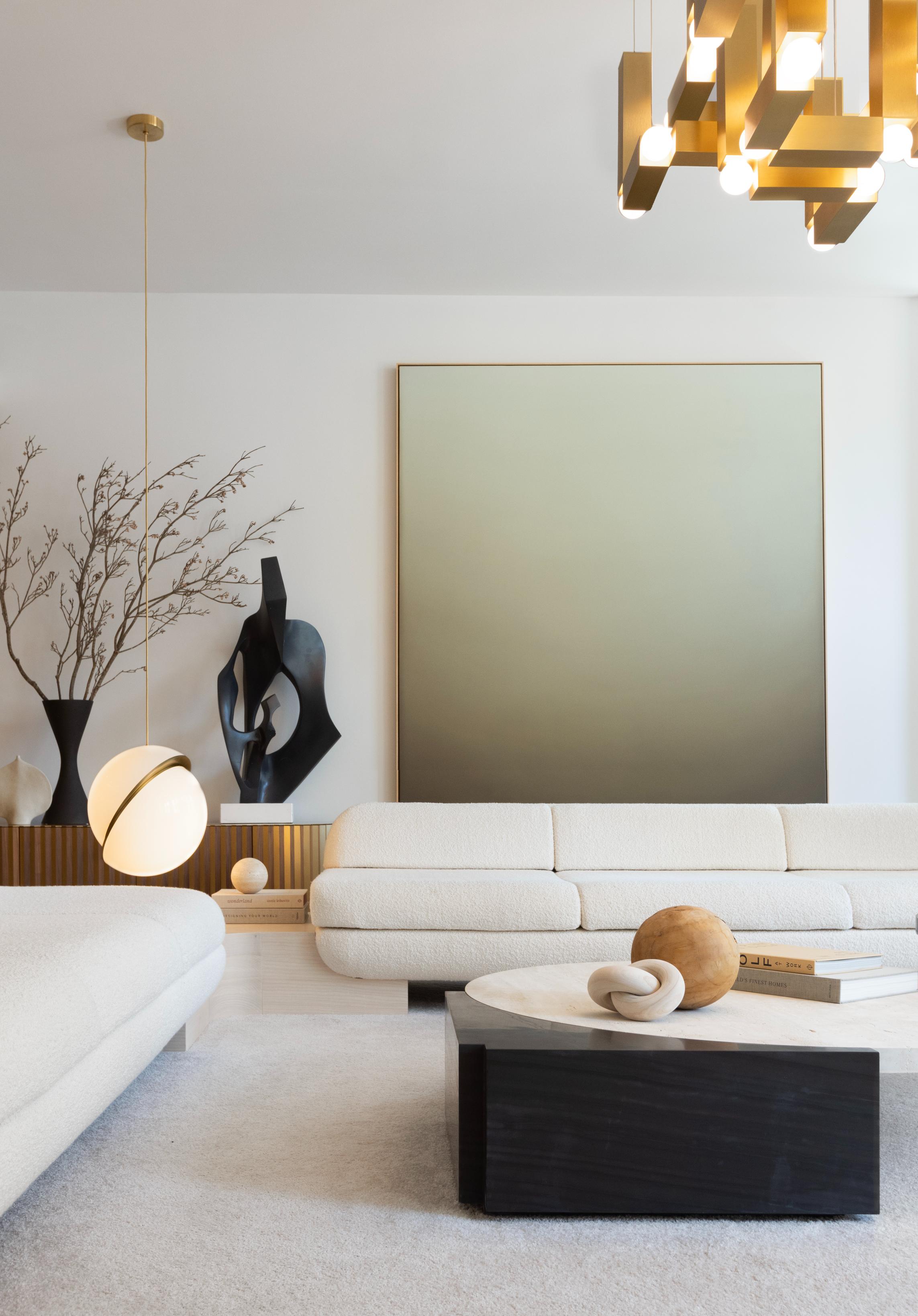 VESPER DUO pendant lamp with an opal shade and gold finish.