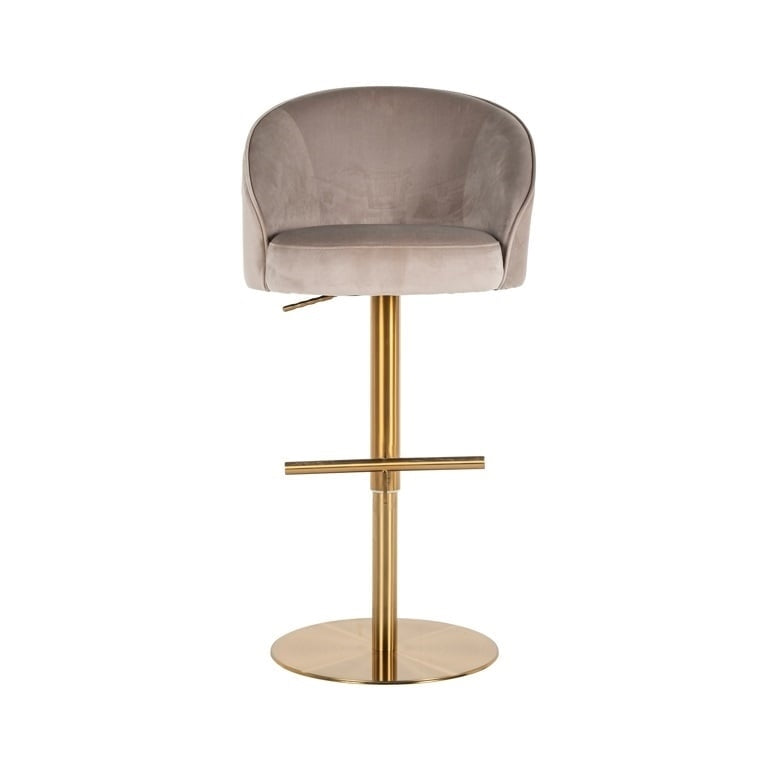 Bar chair is beige with a golden base