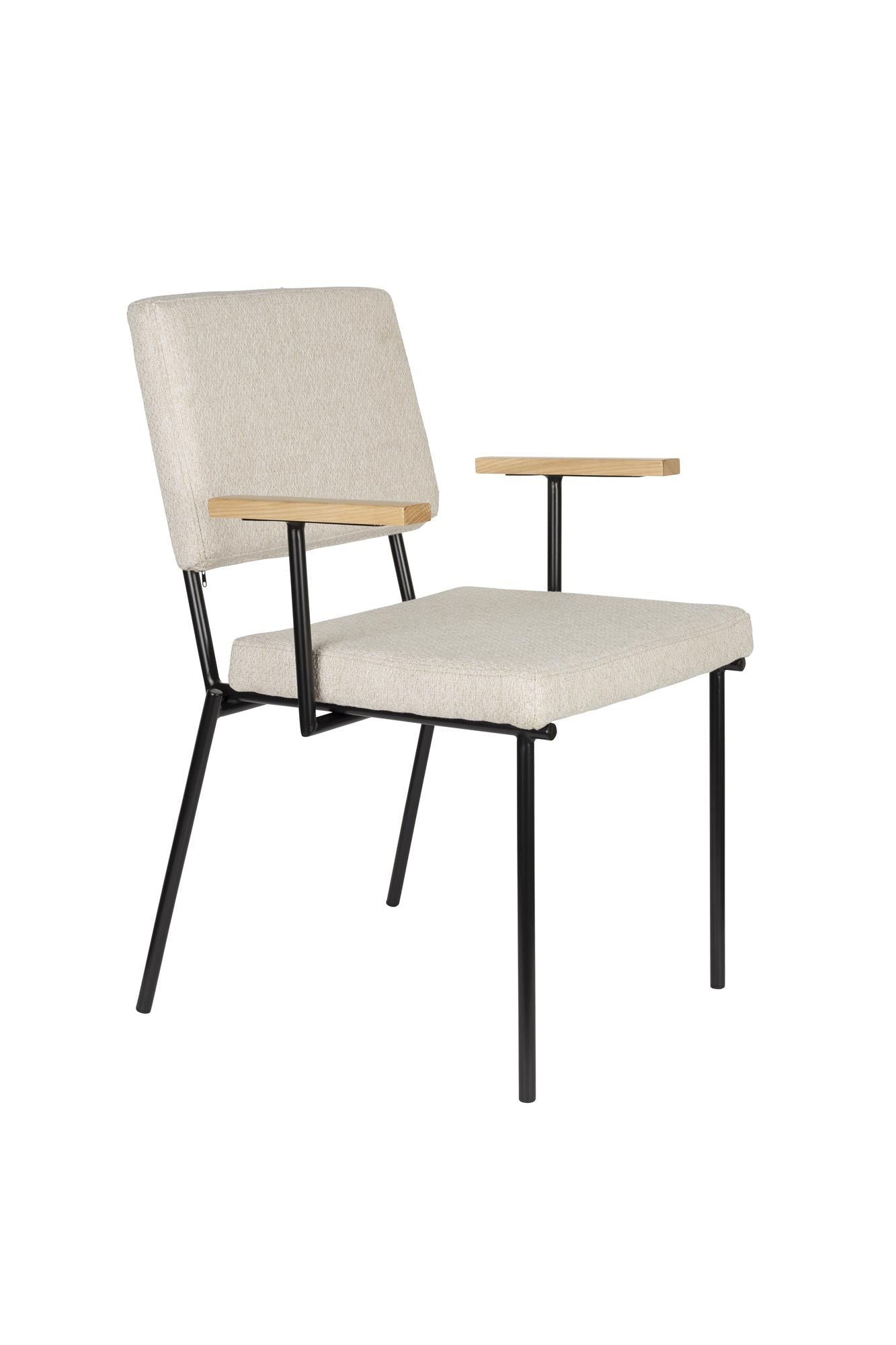 Chair with fellow beige armrests with a black base