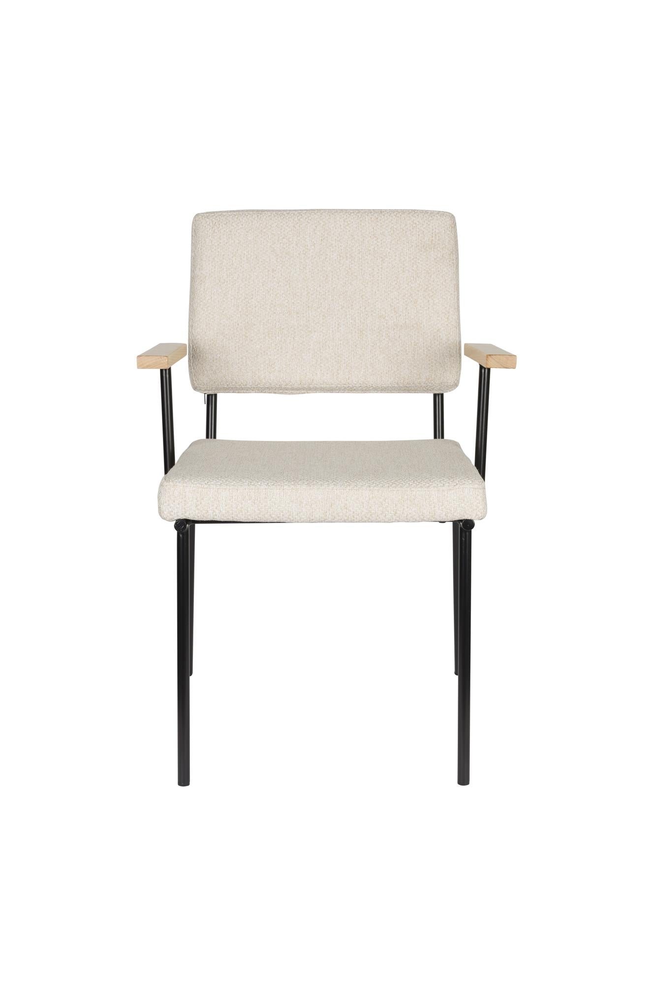 Chair with fellow beige armrests with a black base