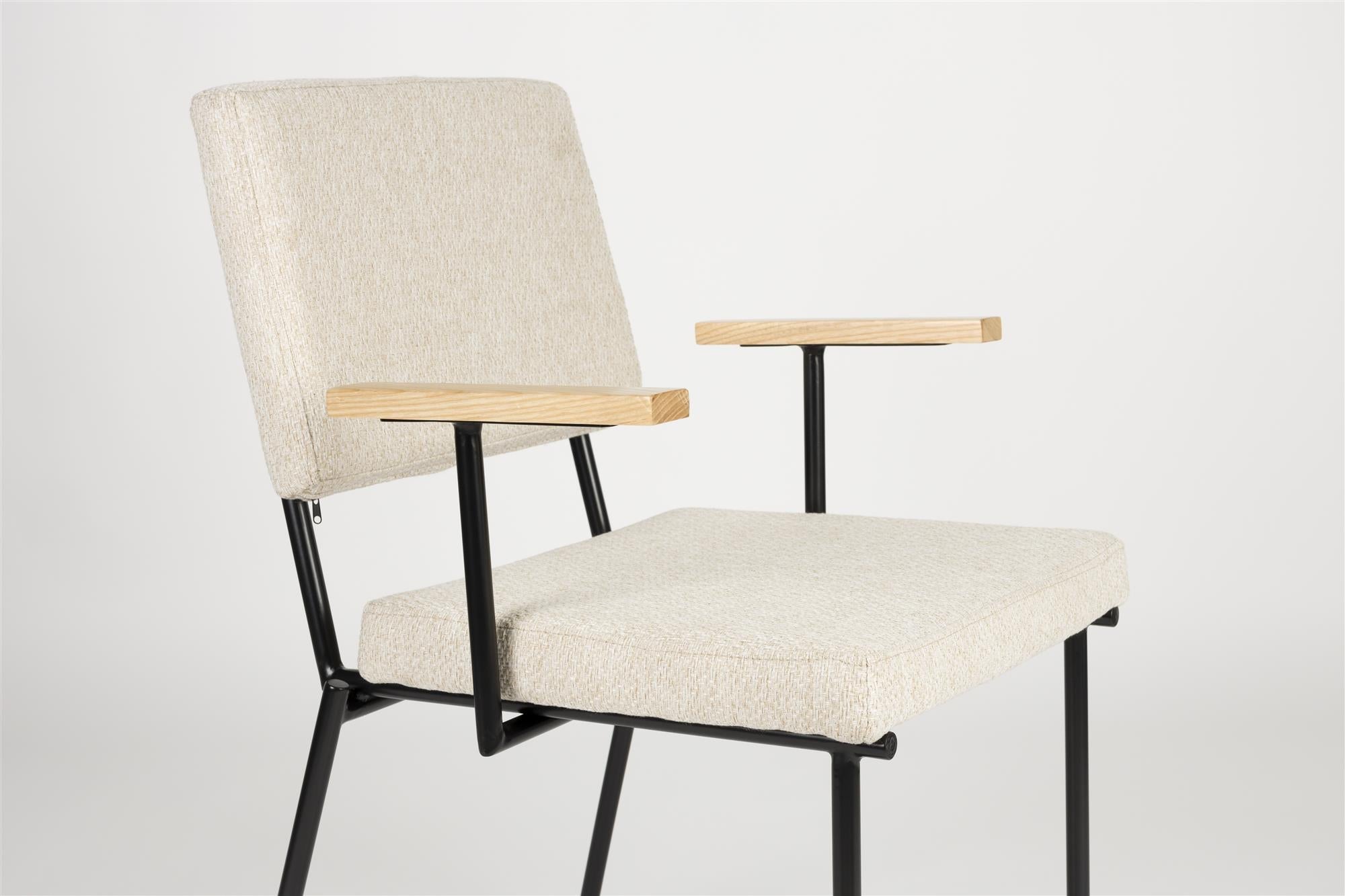 Chair with fellow beige armrests with a black base