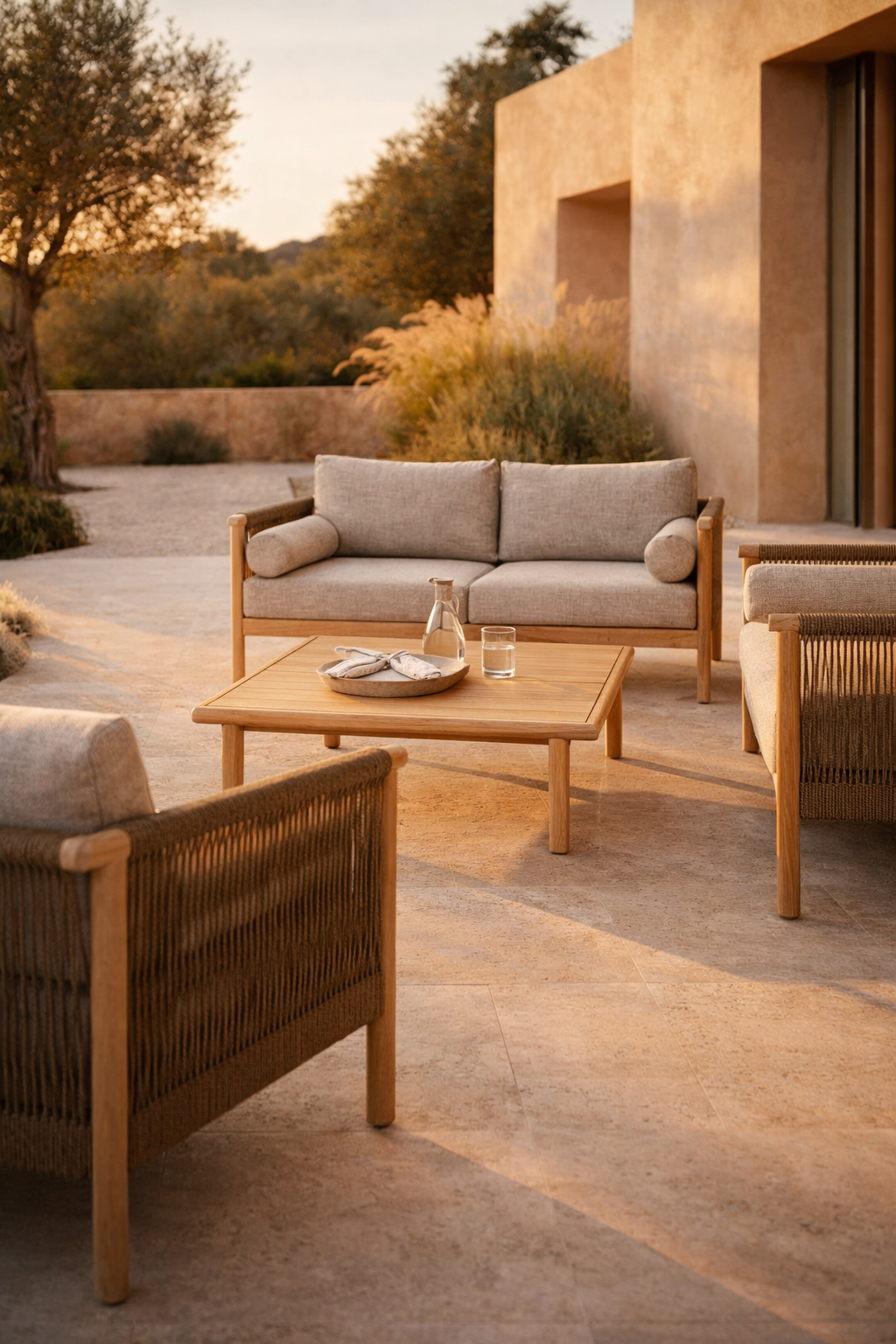 OASIS Gray Garden Furniture Set with Acacia Wood