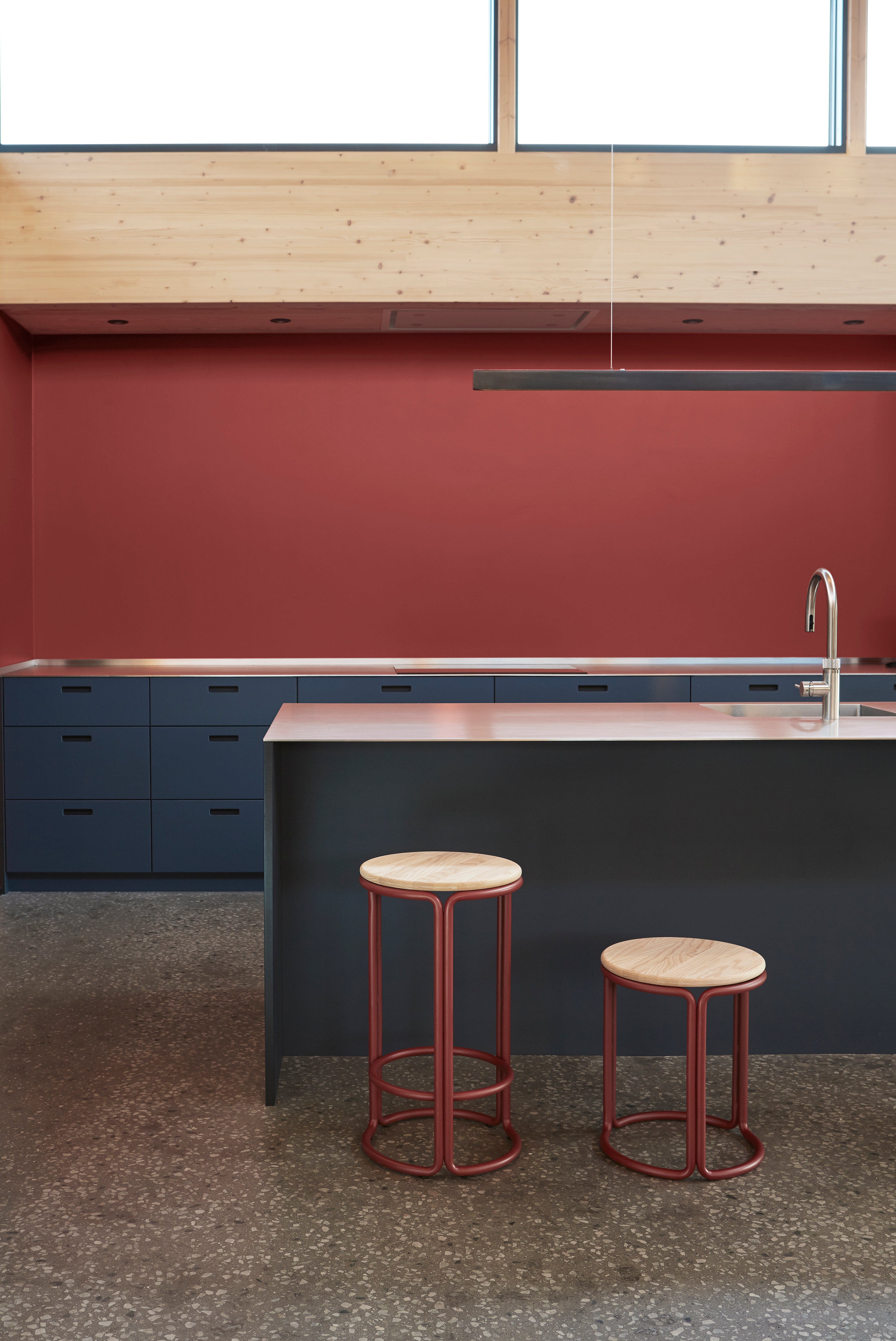 HARDIE red stool with natural seat