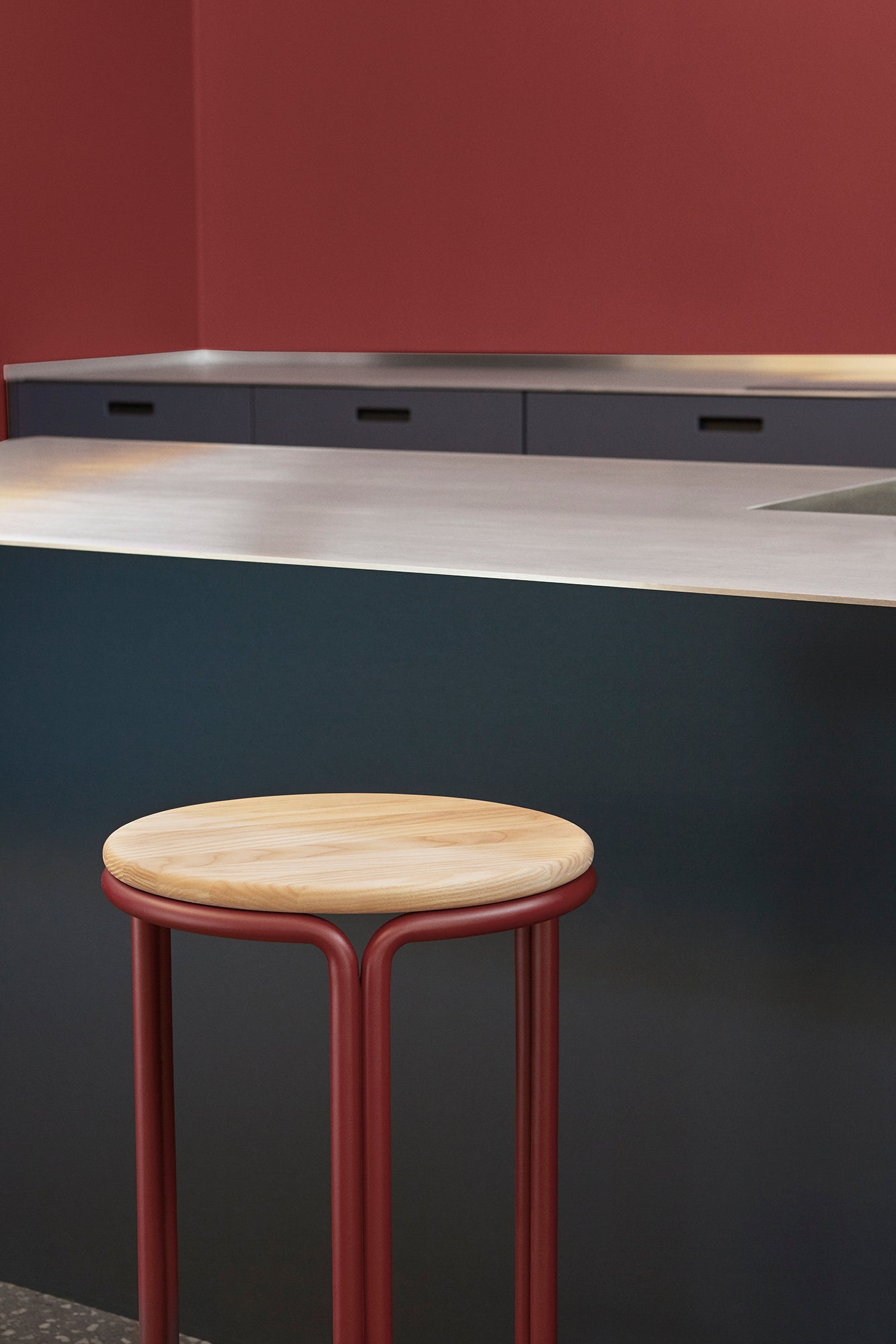 HARDIE red stool with natural seat