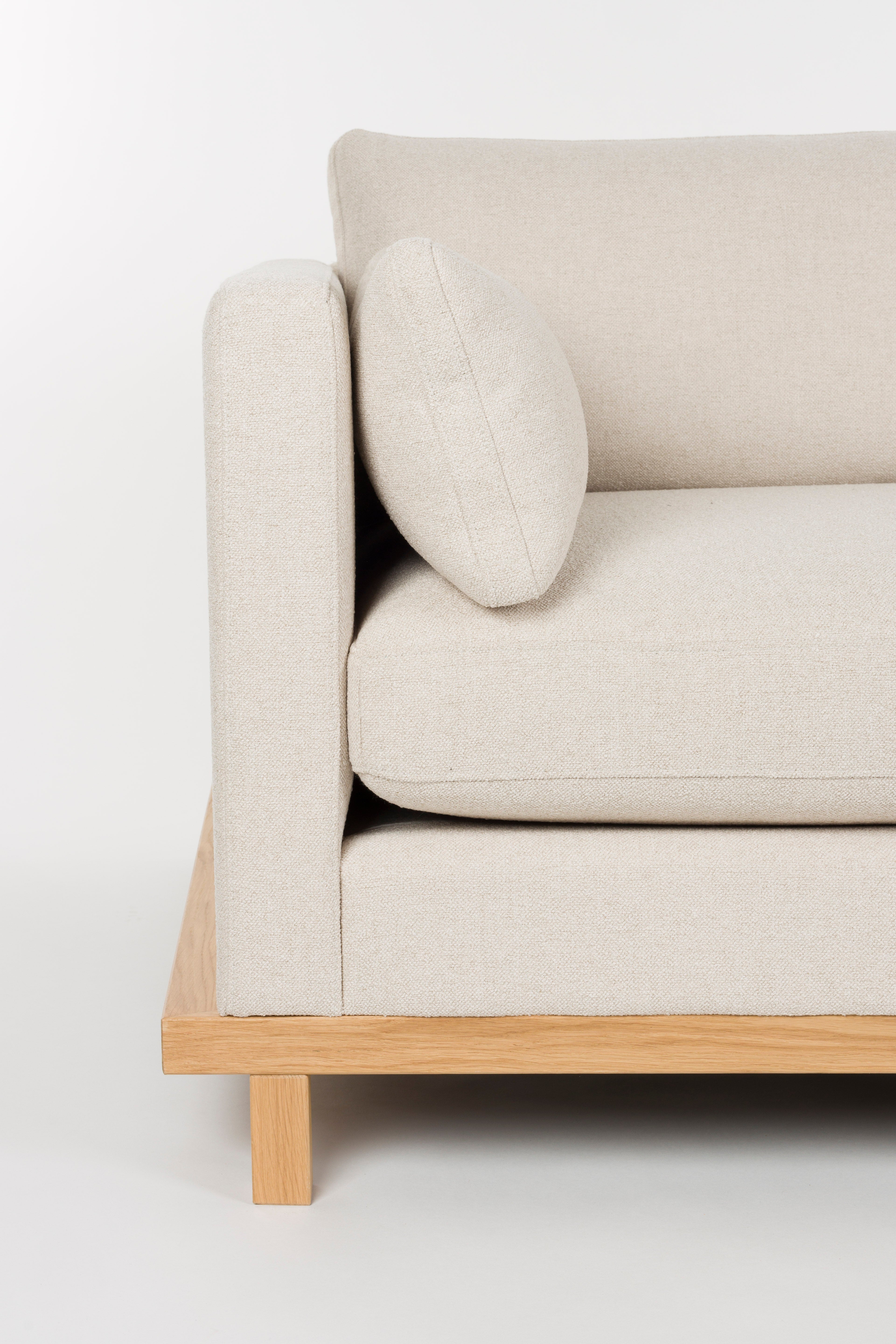 3-seater Sofa BLOSSOM beige with wooden base