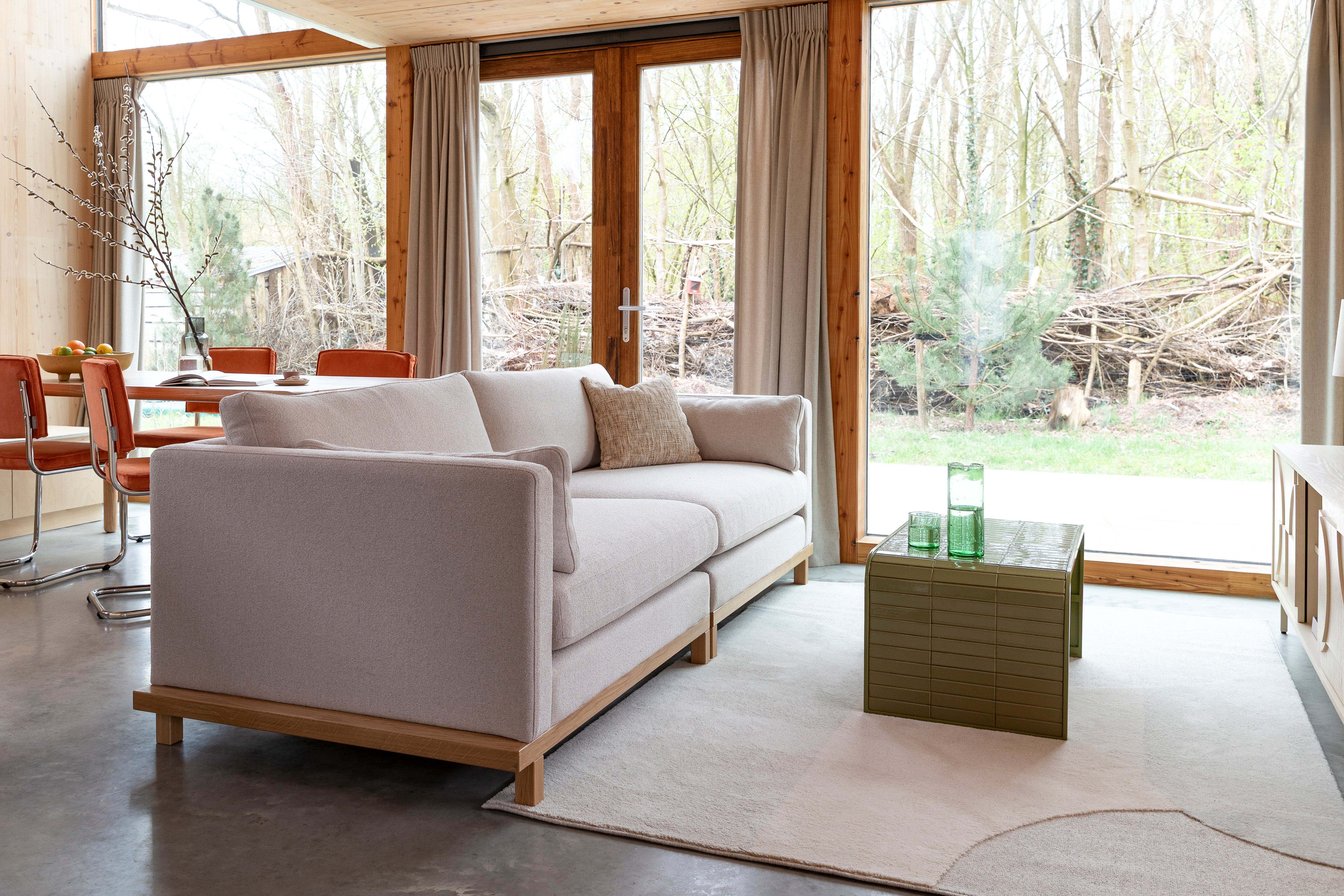 4.5-seater BLOSSOM sofa in beige with a wooden base