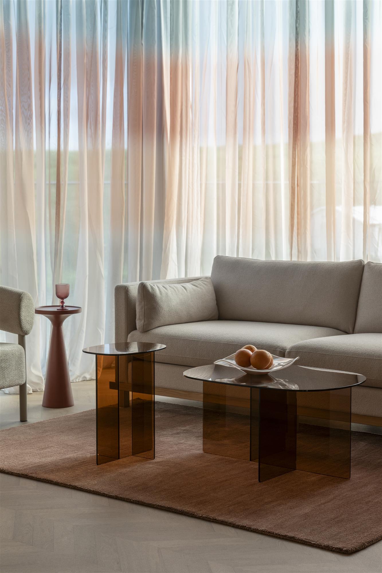 LINEA Coffee Table with Brown Glass