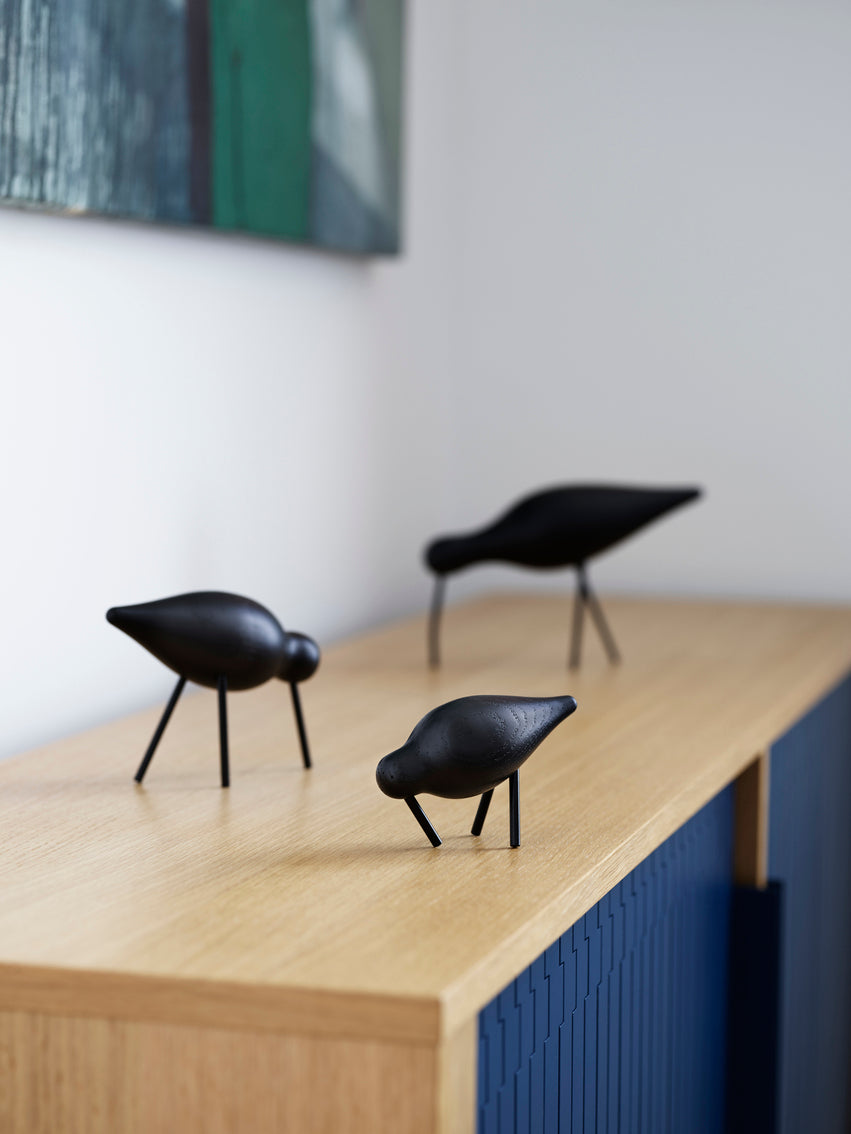 Black Shorebird wooden figurine with black legs