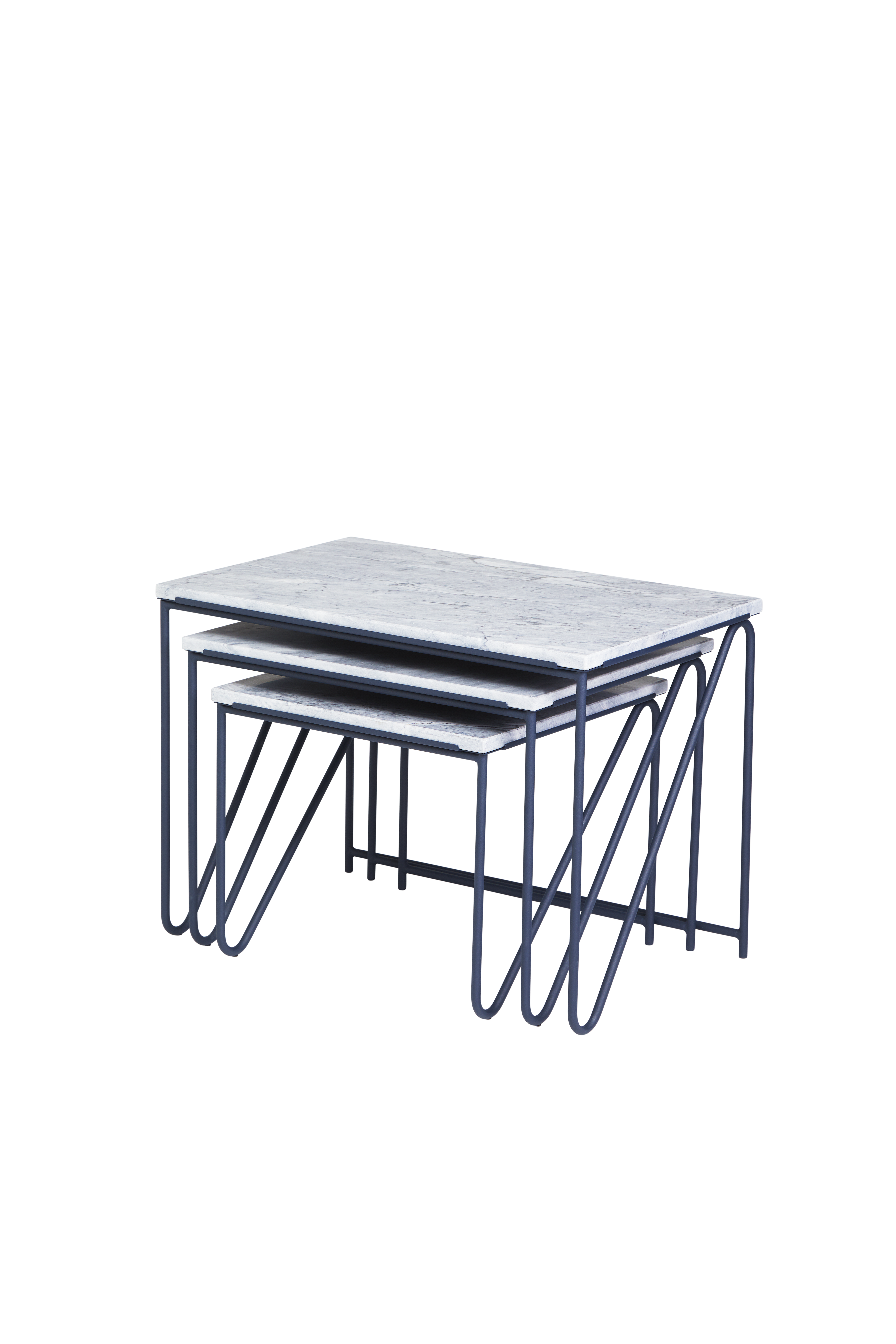 Set von Couchtischen TRIPTYCH grauer Marmor mit blauer Basis