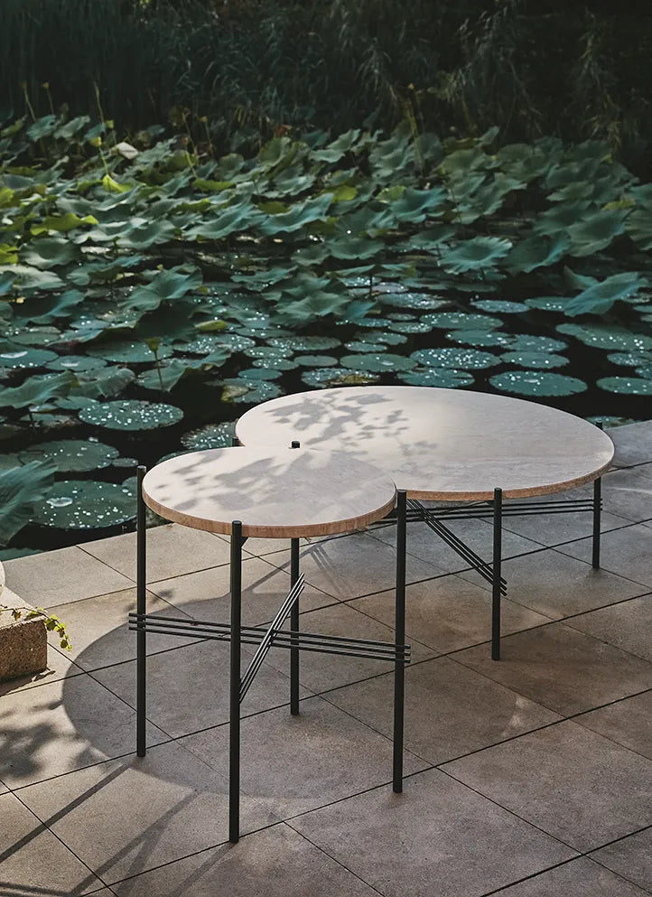 Outdoor coffee table TS travertine with black base